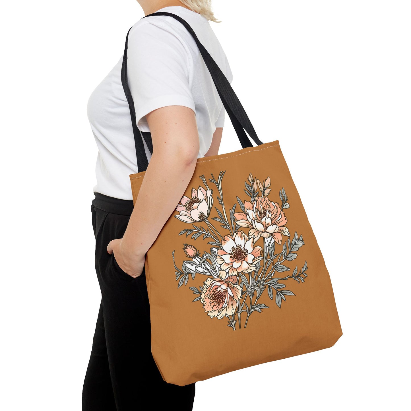 Floral Bouquet Tote Bag — Vintage Rust Floral Canvas Tote