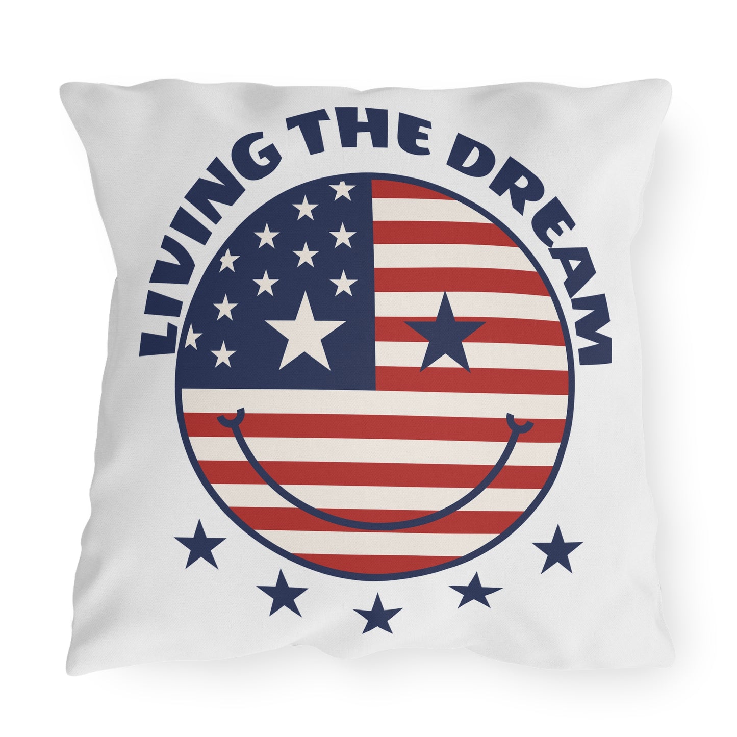 Living The Dream American Flag Smiley Outdoor Pillow