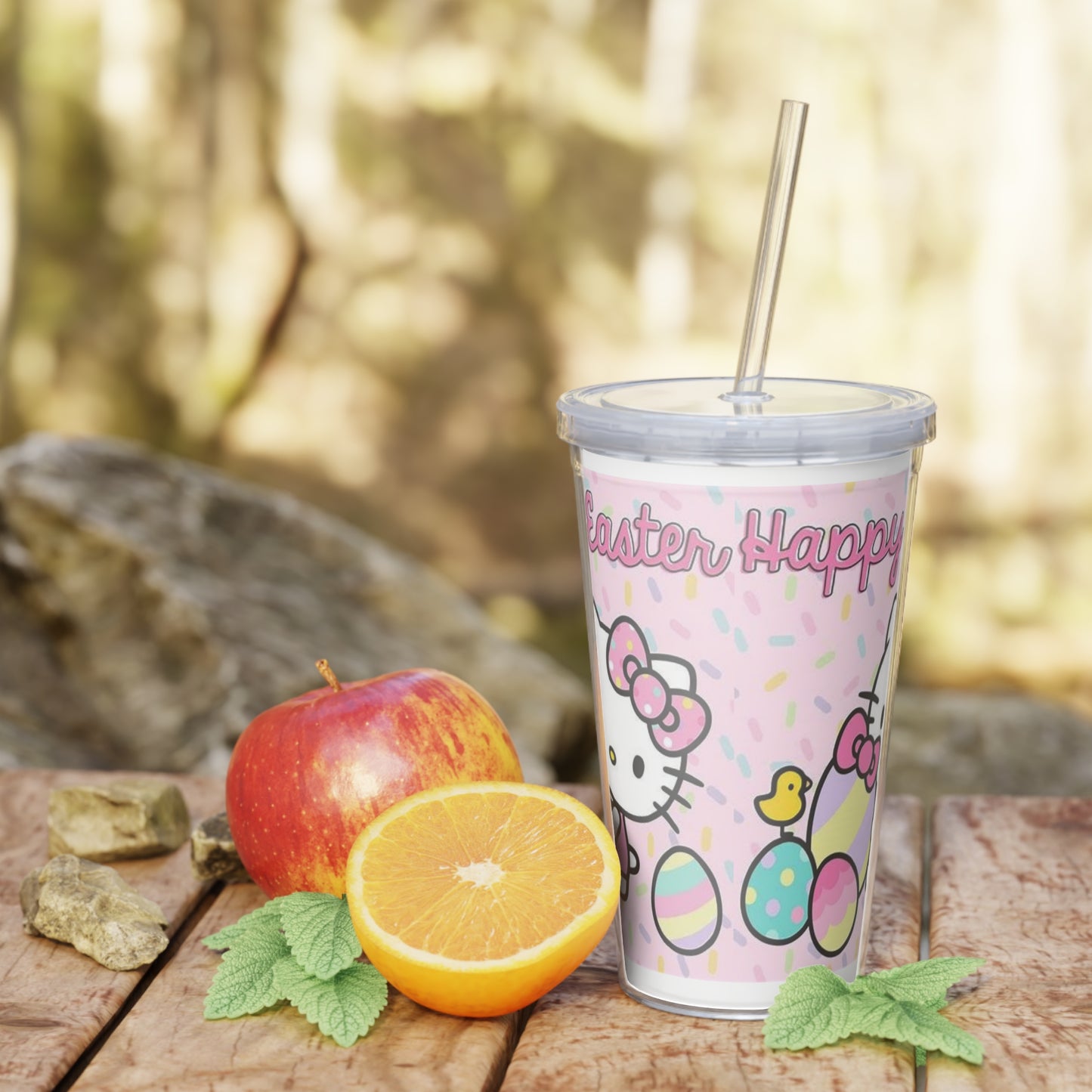 Easter Hello Kitty Plastic Tumbler with Straw — Pastel Egg & Chick Design