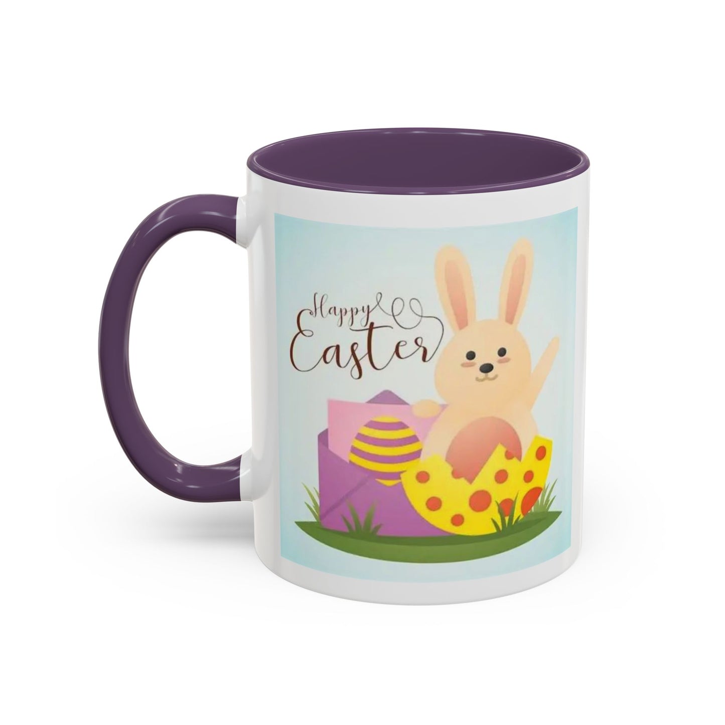 Easter Bunny Accent Coffee Mug – "Happy Easter" Spring Bunny & Egg Design (11/15oz)