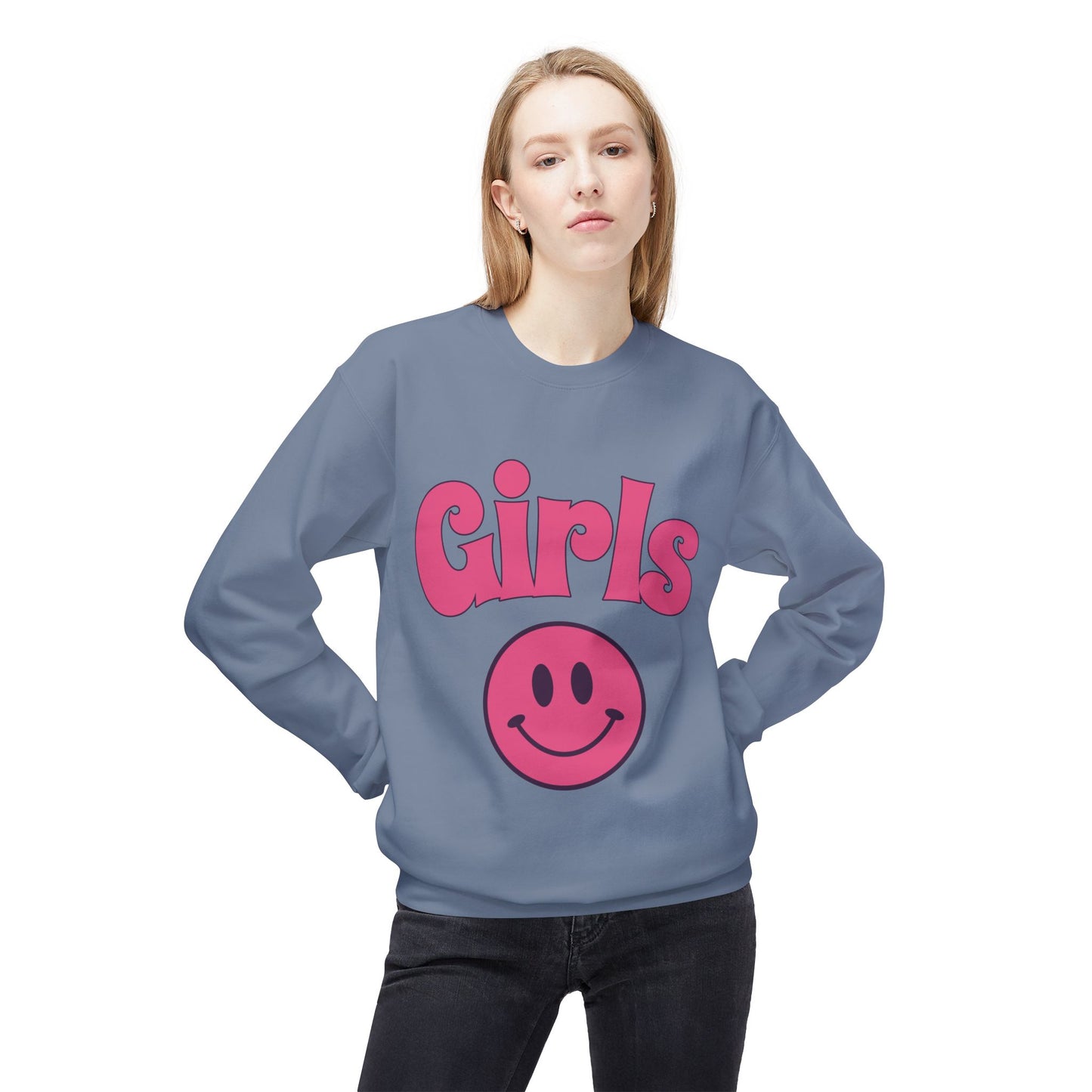 Girls Smiley Crewneck Sweatshirt – Retro Pink Logo
