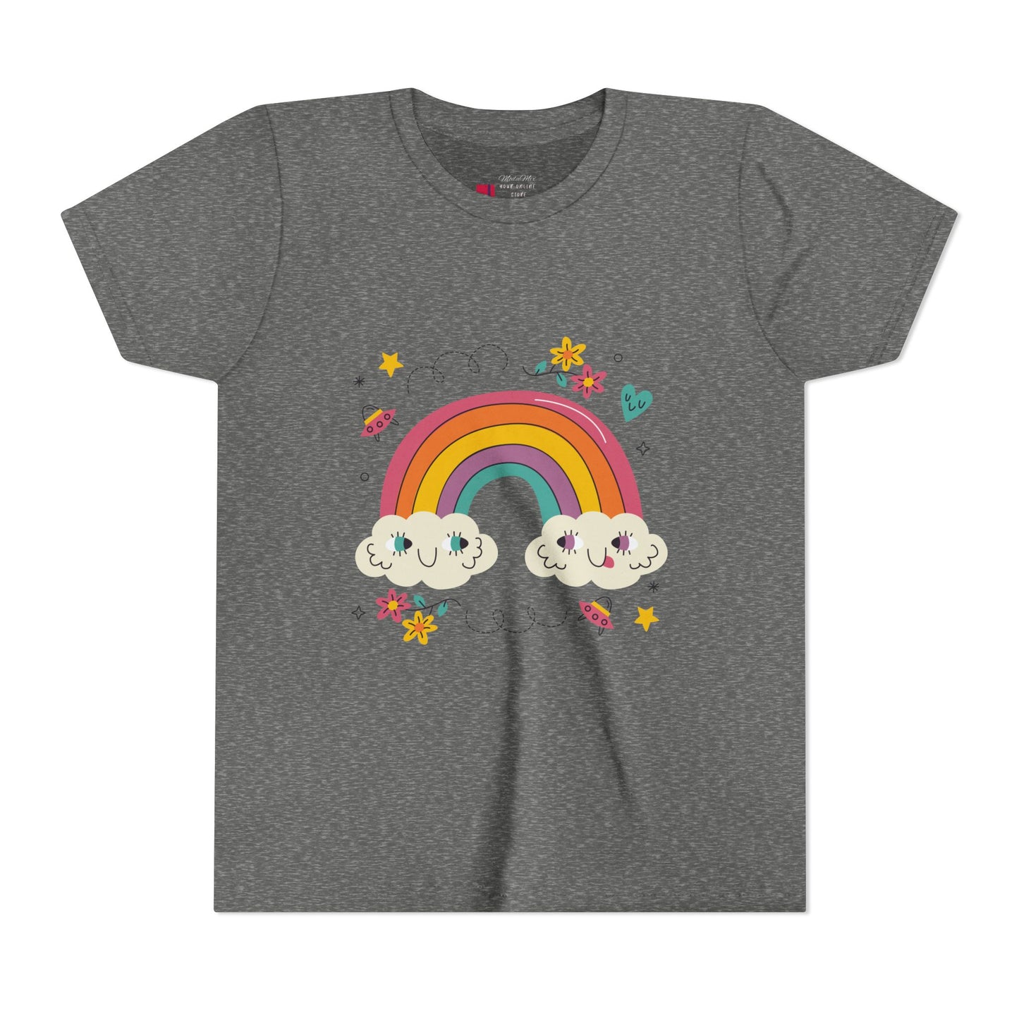 Youth Rainbow Tee — Cute Smiling Clouds & Rainbow Kids Shirt