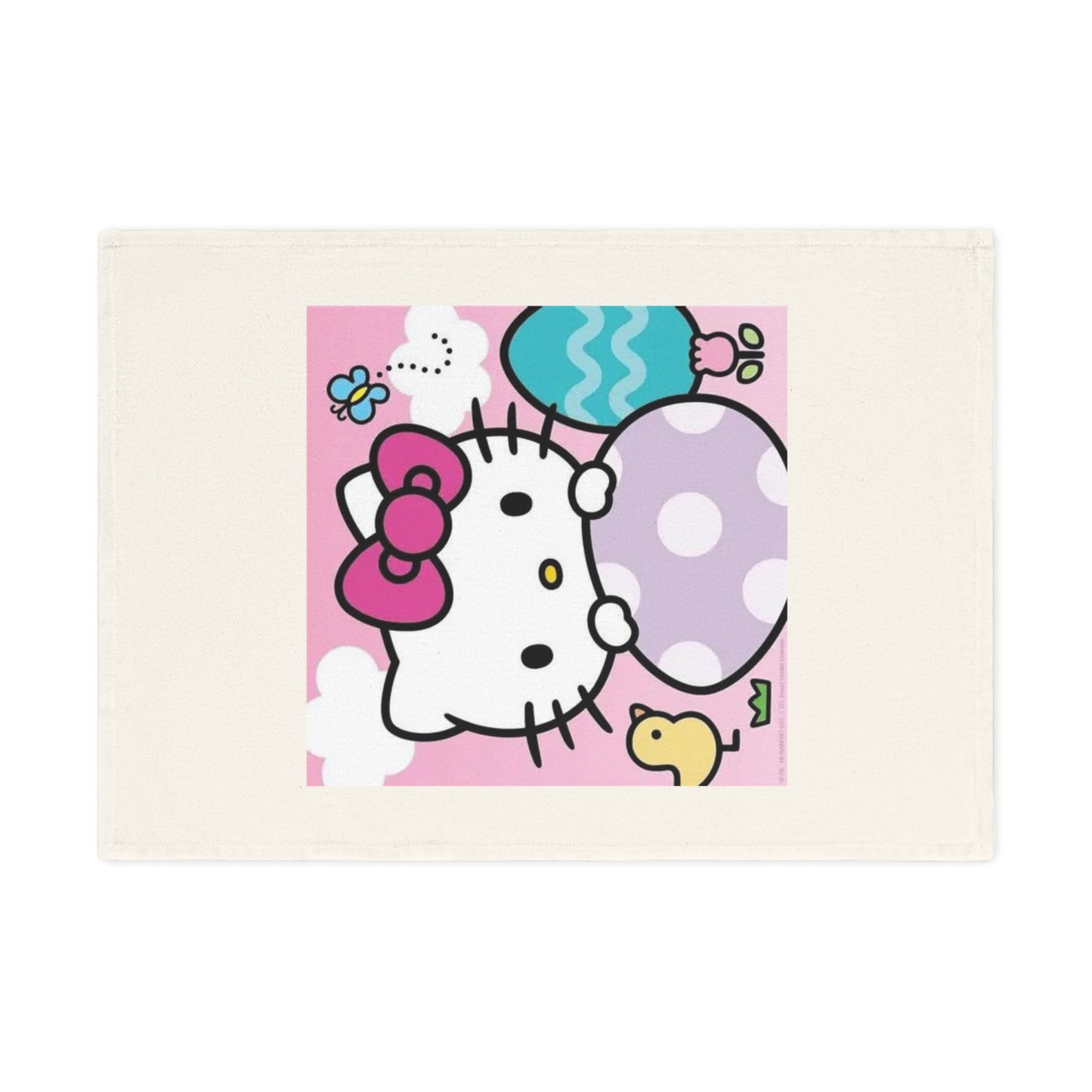 Hello Kitty Easter Cotton Tea Towel — Cute Pink Bunny & Eggs Kitchen Towels
