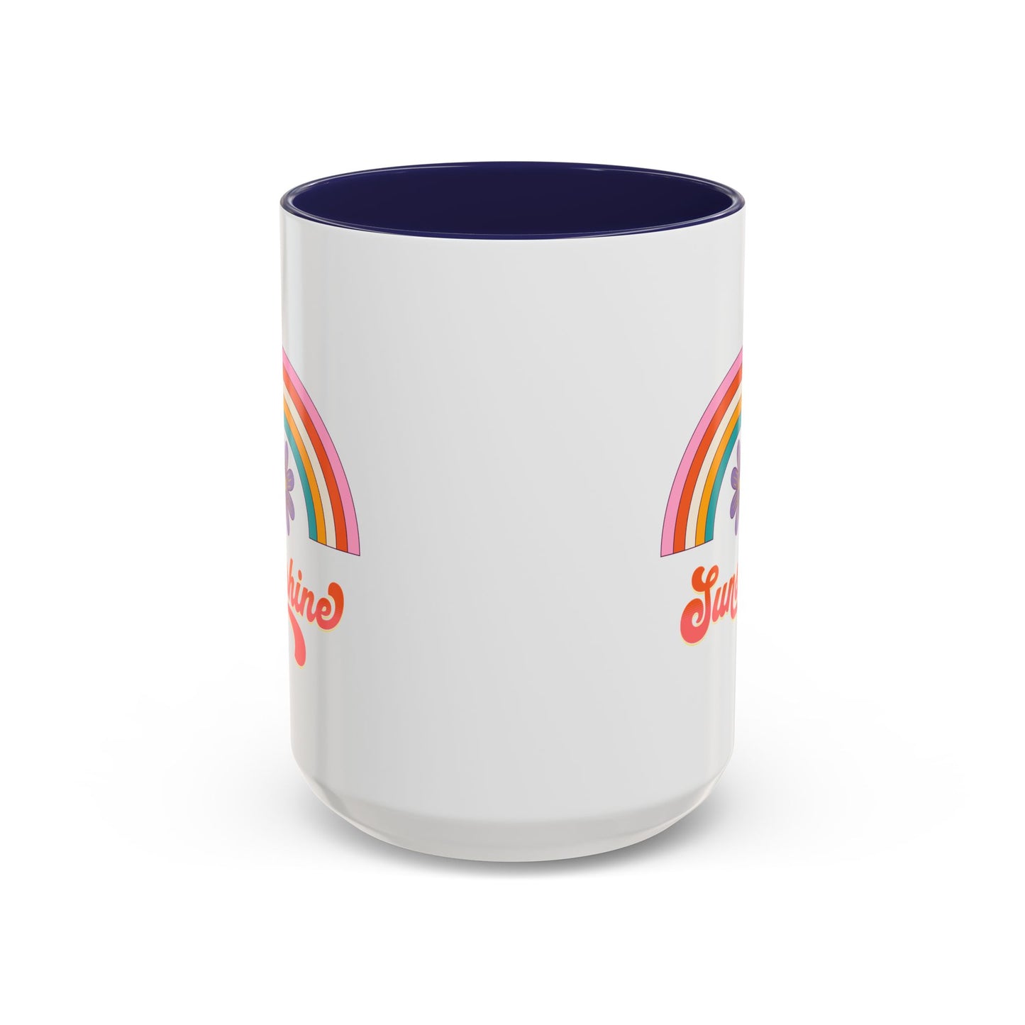 Sunshine Rainbow Accent Coffee Mug — Retro Flower 70s Vibe