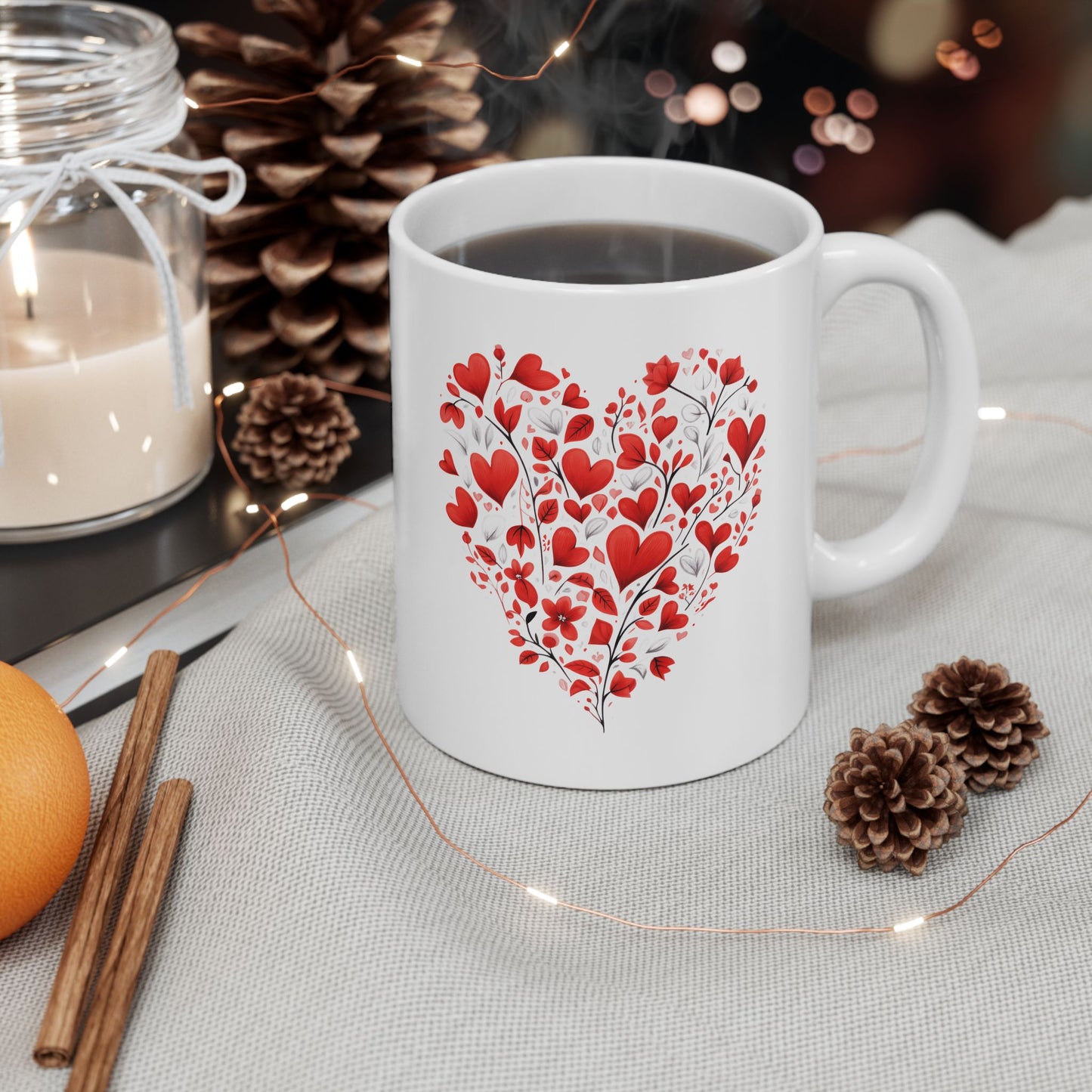 Valentine Heart Pattern Ceramic Mug — Romantic Love Gift (11oz & 15oz)