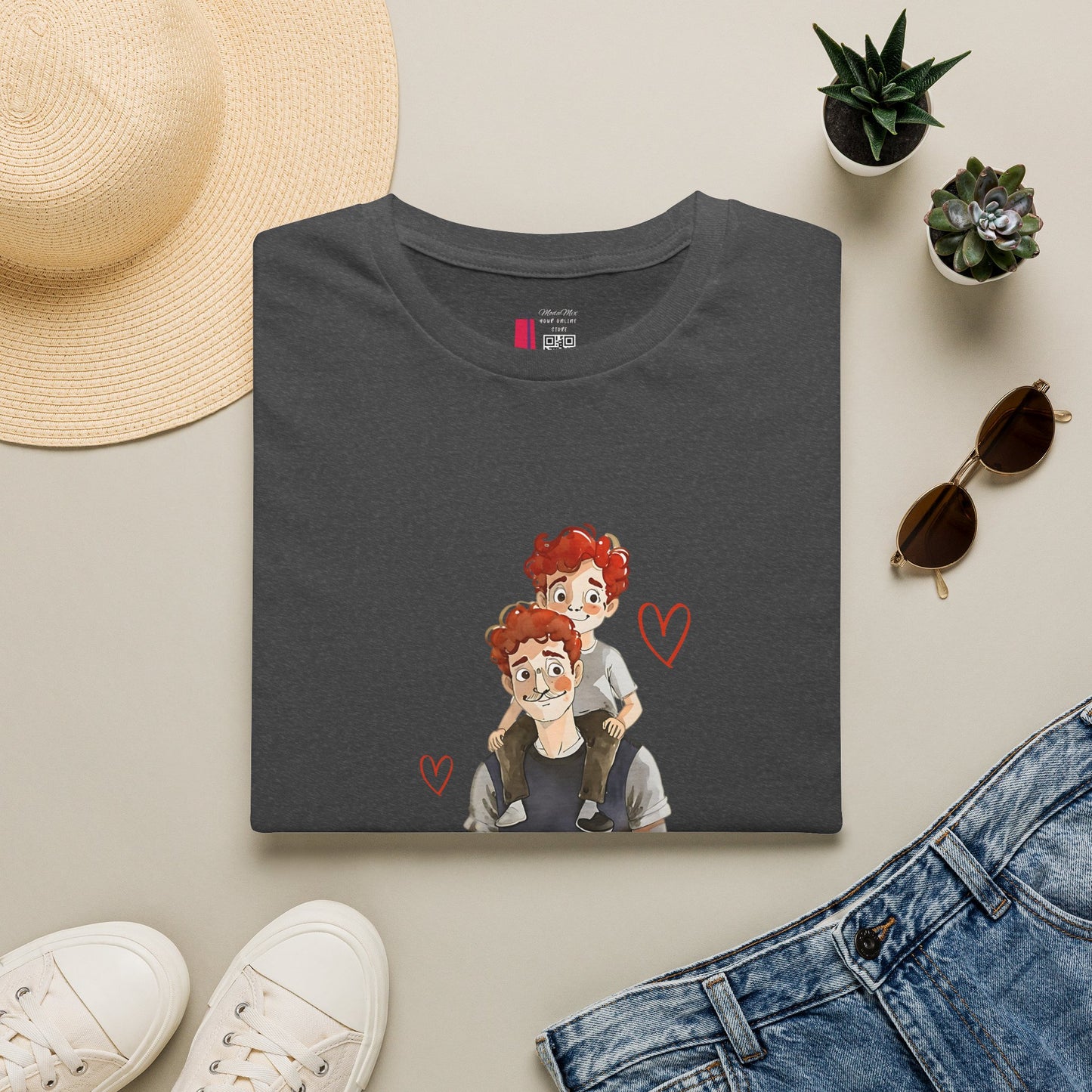 Dad and Son Cartoon Portrait T-Shirt — Cute Father’s Day Gift