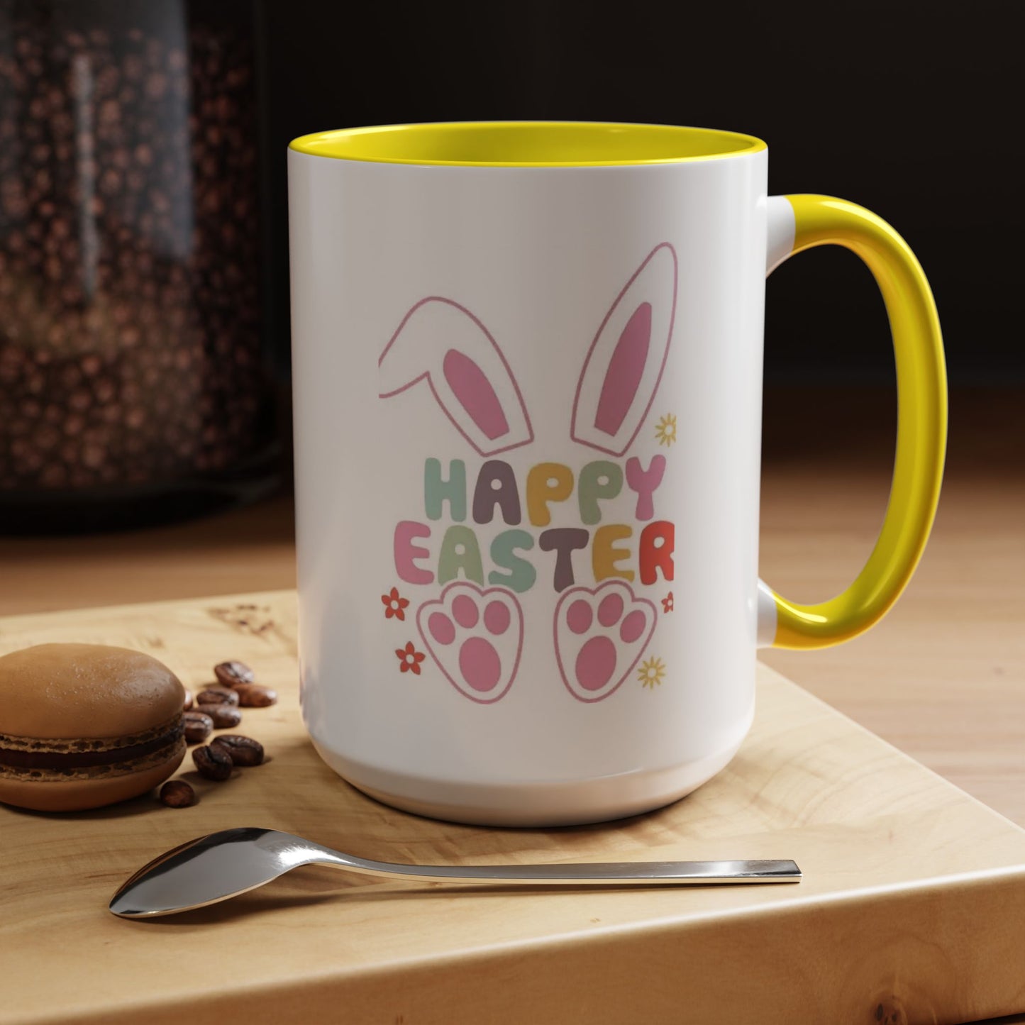 Happy Easter Bunny Accent Coffee Mug — Pink Interior 11/15oz