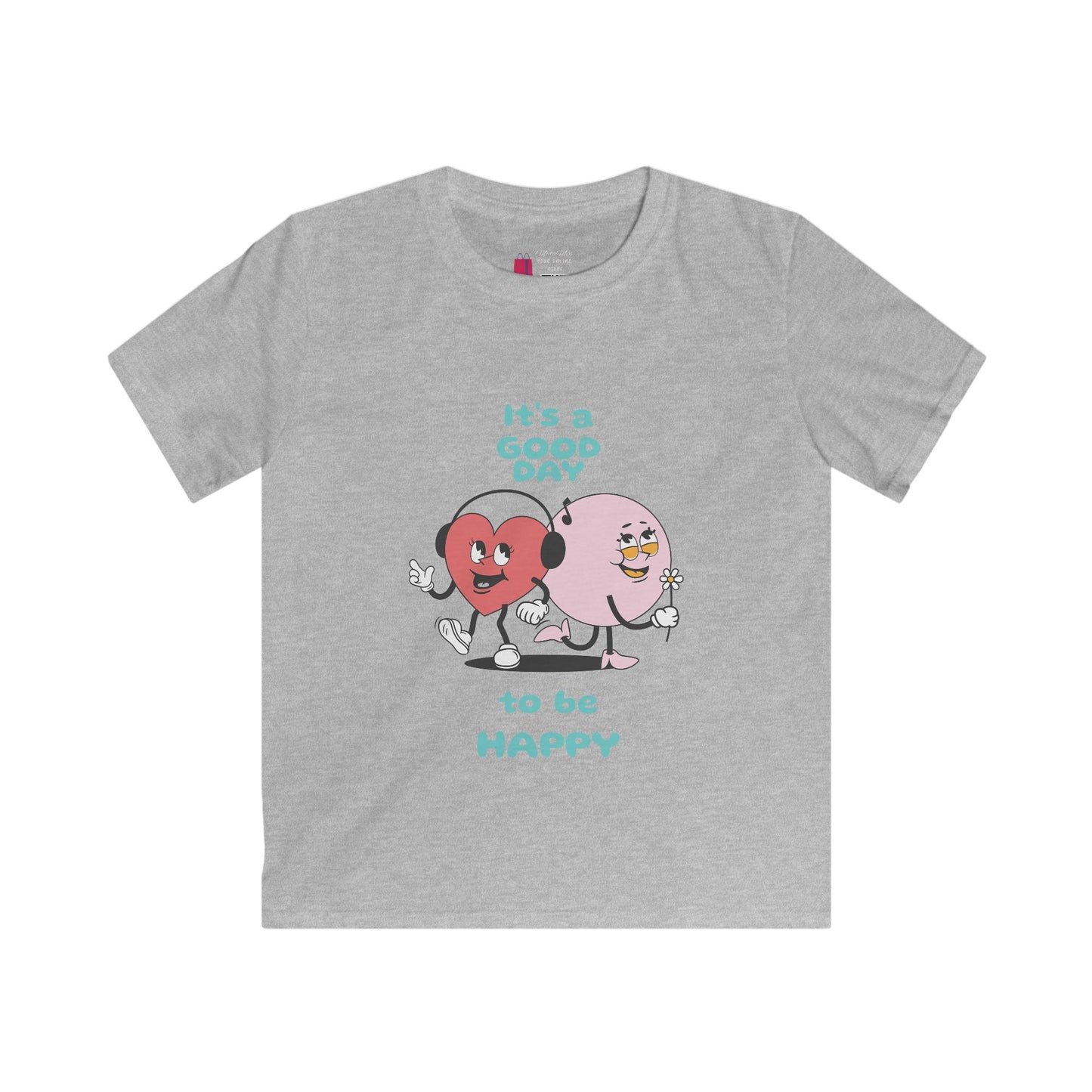 Kids Tee — "It's a Good Day to Be Happy" Heart & Donut Cute Graphic