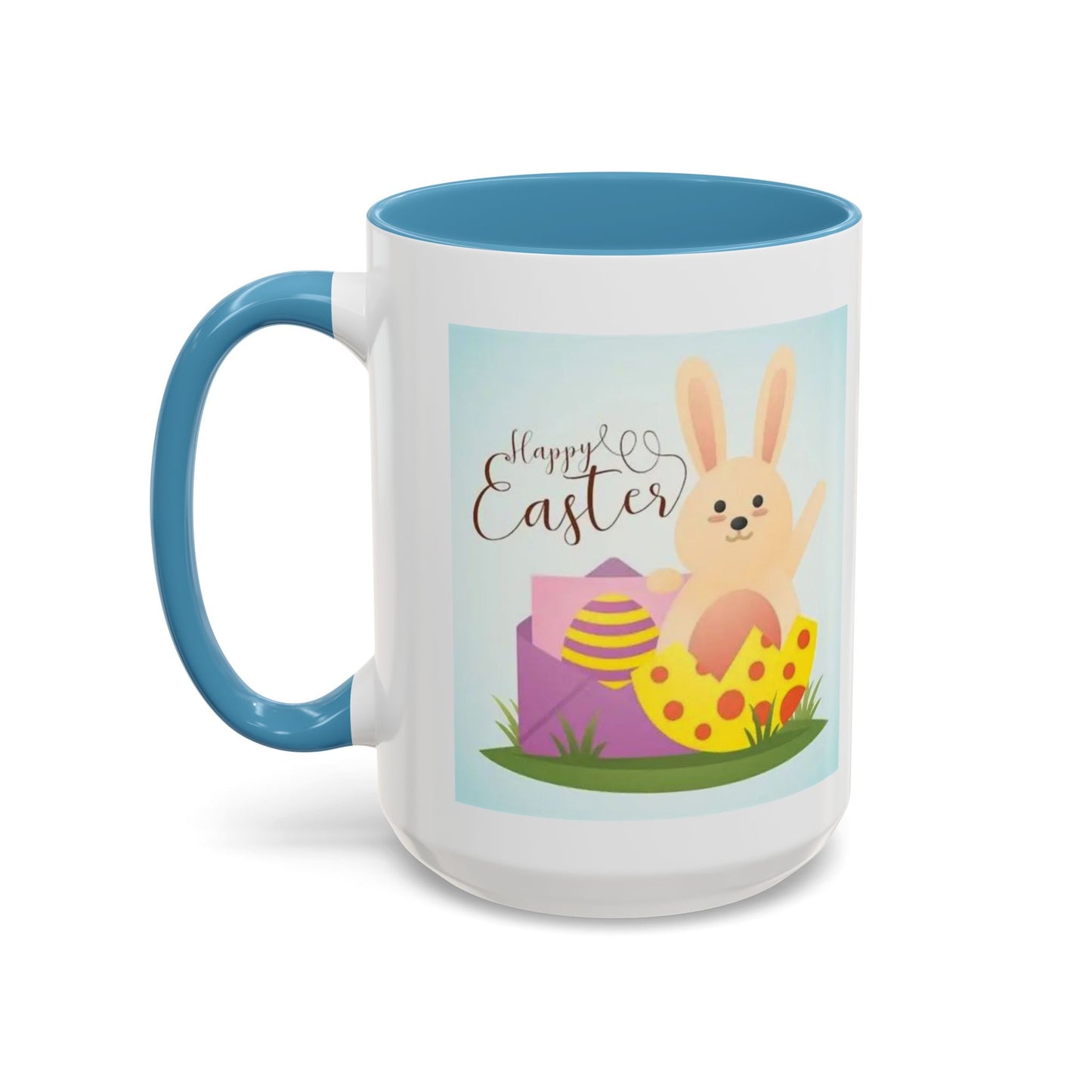 Easter Bunny Accent Coffee Mug – "Happy Easter" Spring Bunny & Egg Design (11/15oz)