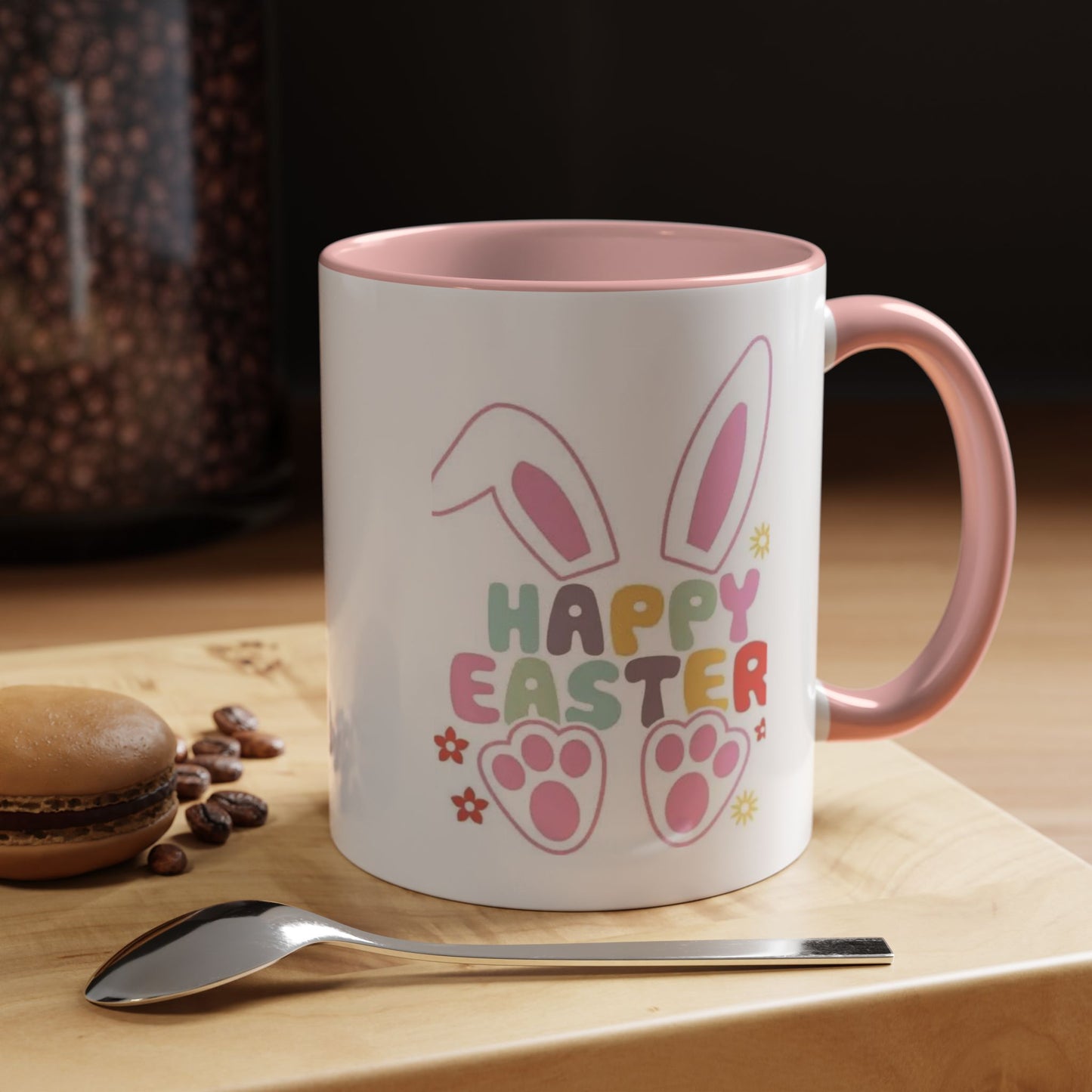 Happy Easter Bunny Accent Coffee Mug — Pink Interior 11/15oz