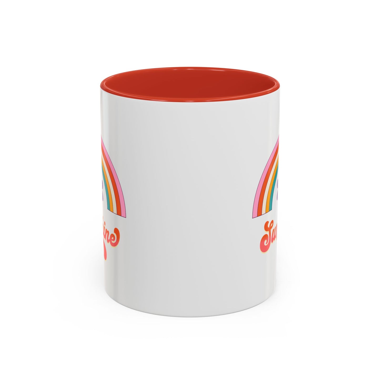 Sunshine Rainbow Accent Coffee Mug — Retro Flower 70s Vibe