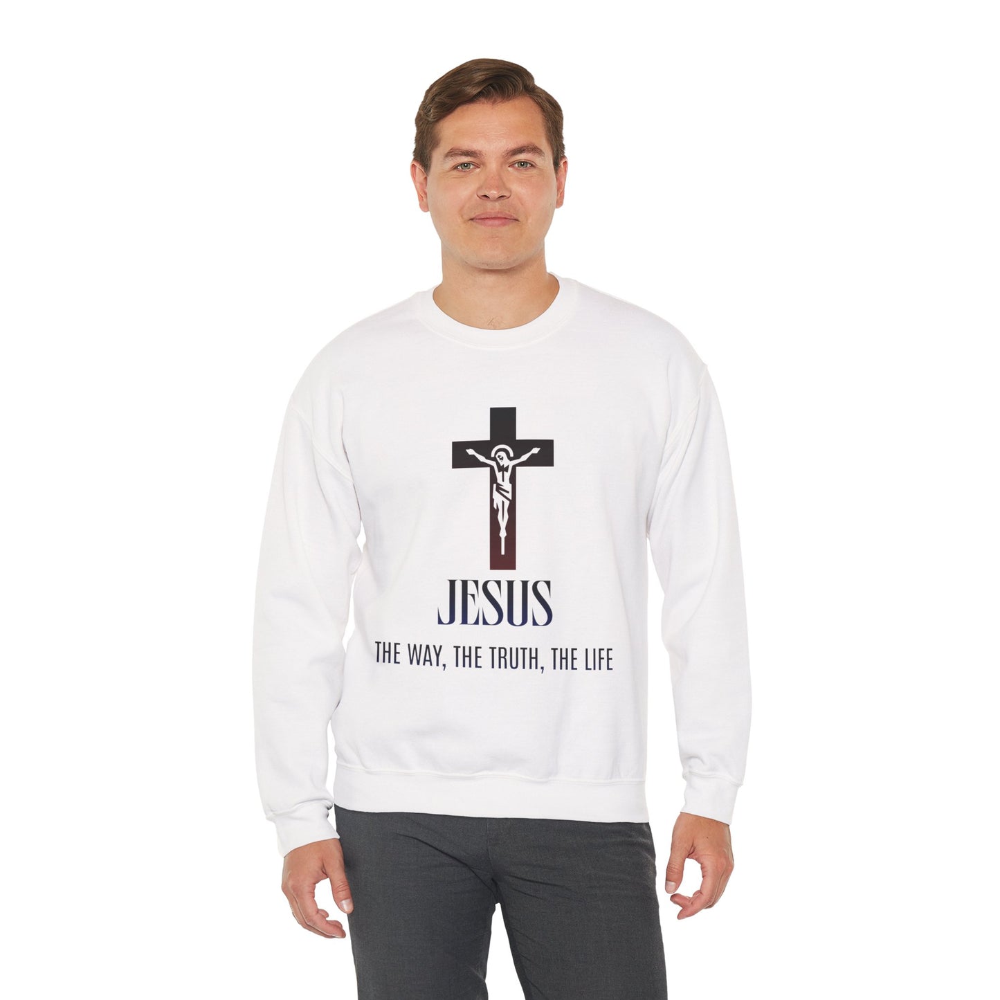 Jesus Cross Crewneck Sweatshirt — "The Way, The Truth, The Life" Christian Pullover