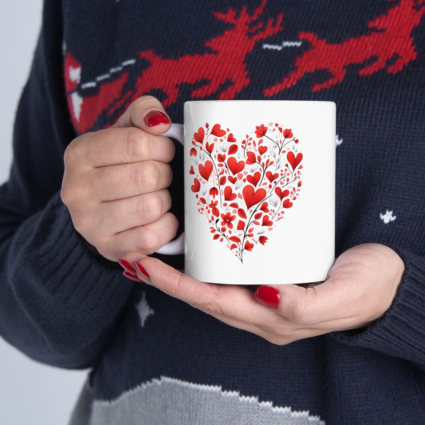 Valentine Heart Pattern Ceramic Mug — Romantic Love Gift (11oz & 15oz)