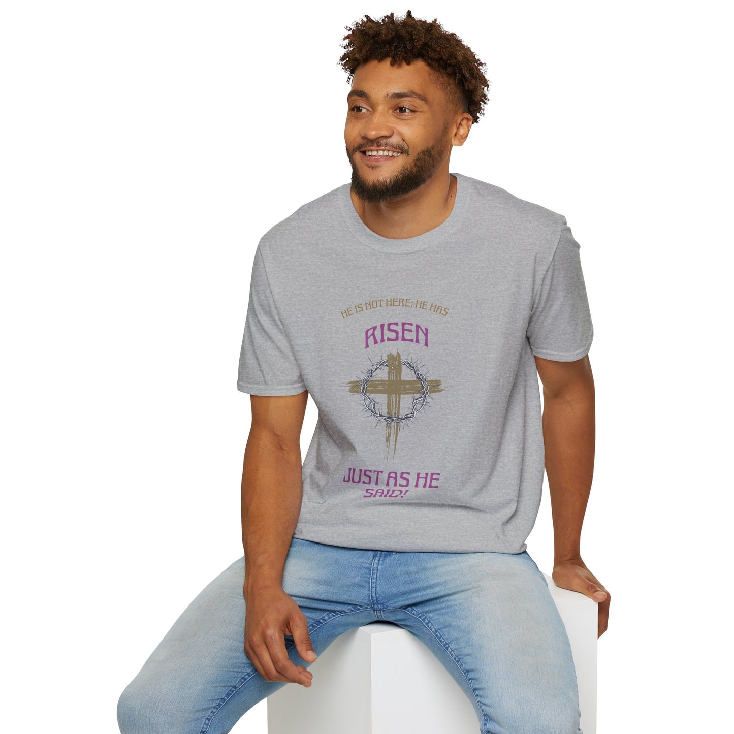 Christian Risen Cross T-Shirt — "He Is Not Here, He’s Risen" Easter Tee