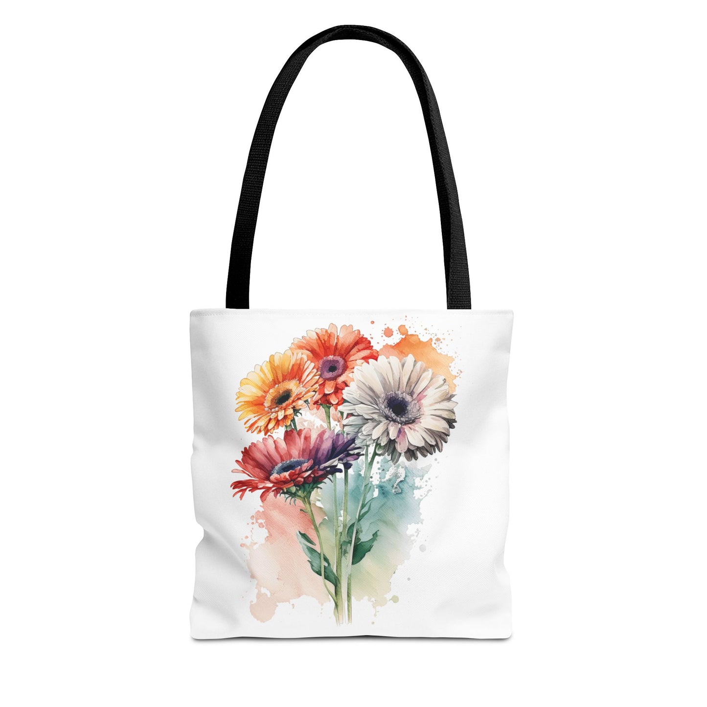 Floral Watercolor Tote Bag — Colorful Gerbera Bouquet All-Over Print