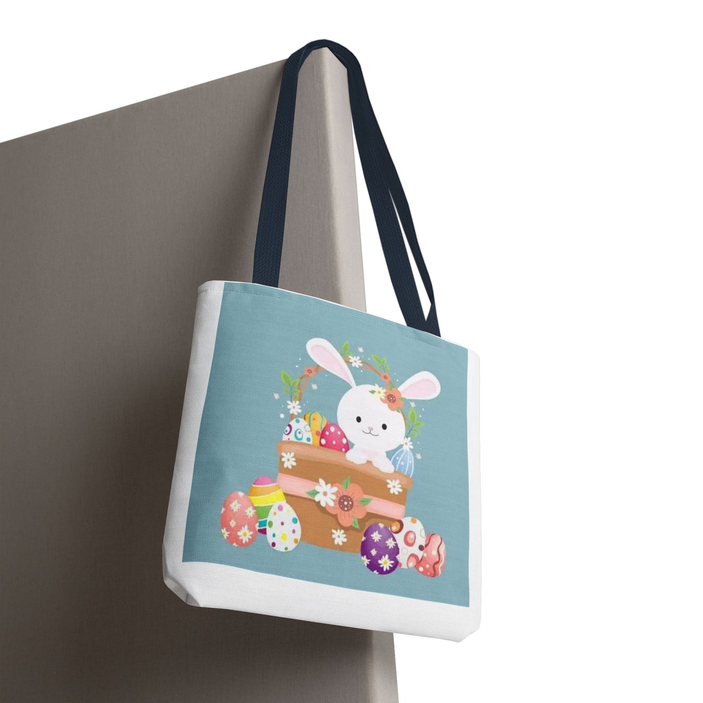 Easter Bunny Tote Bag — Cute Floral Bunny with Painted Eggs All-Over Print