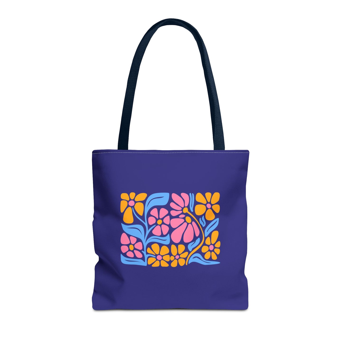 Floral Pop Tote Bag — Bright Retro Flower Pattern on Purple