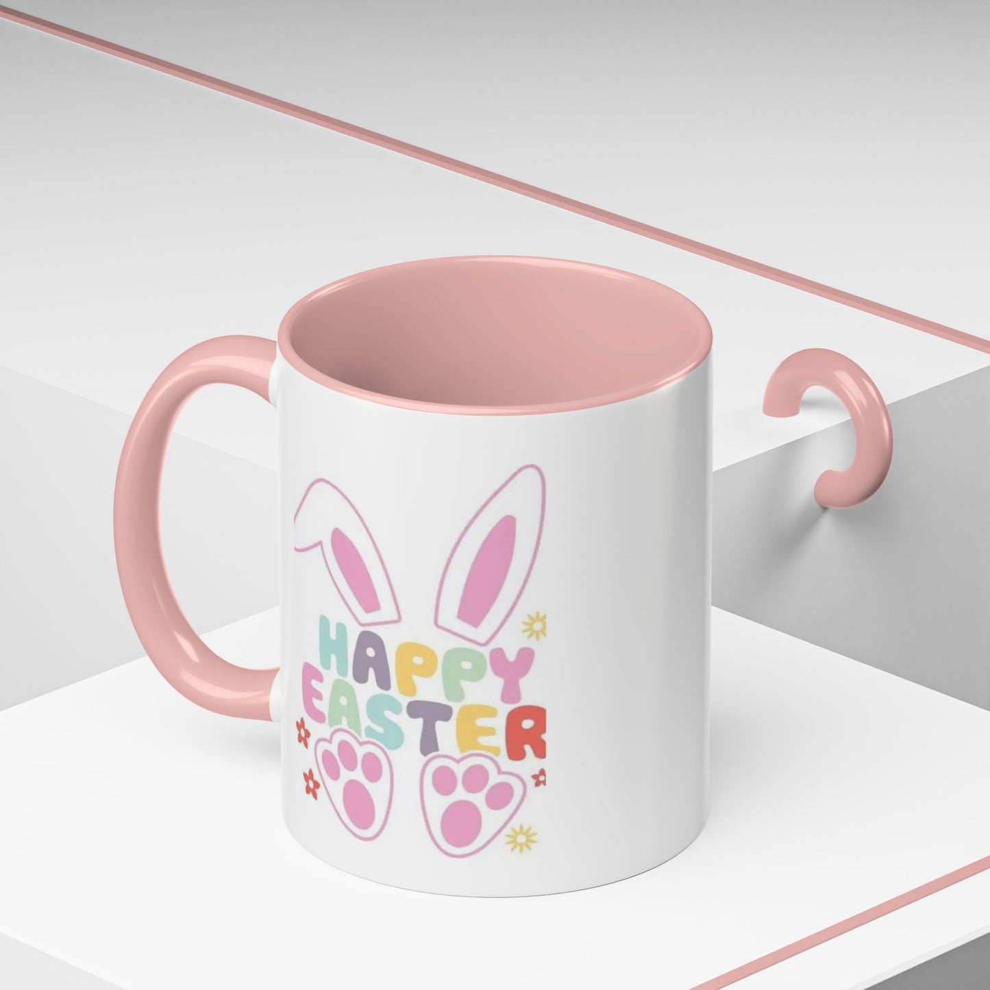 Happy Easter Bunny Accent Coffee Mug — Pink Interior 11/15oz