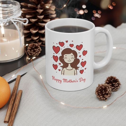 Valentine’s Day Heart Stack Ceramic Mug — 'Happy Day' Romantic Coffee Cup (11oz & 15oz)