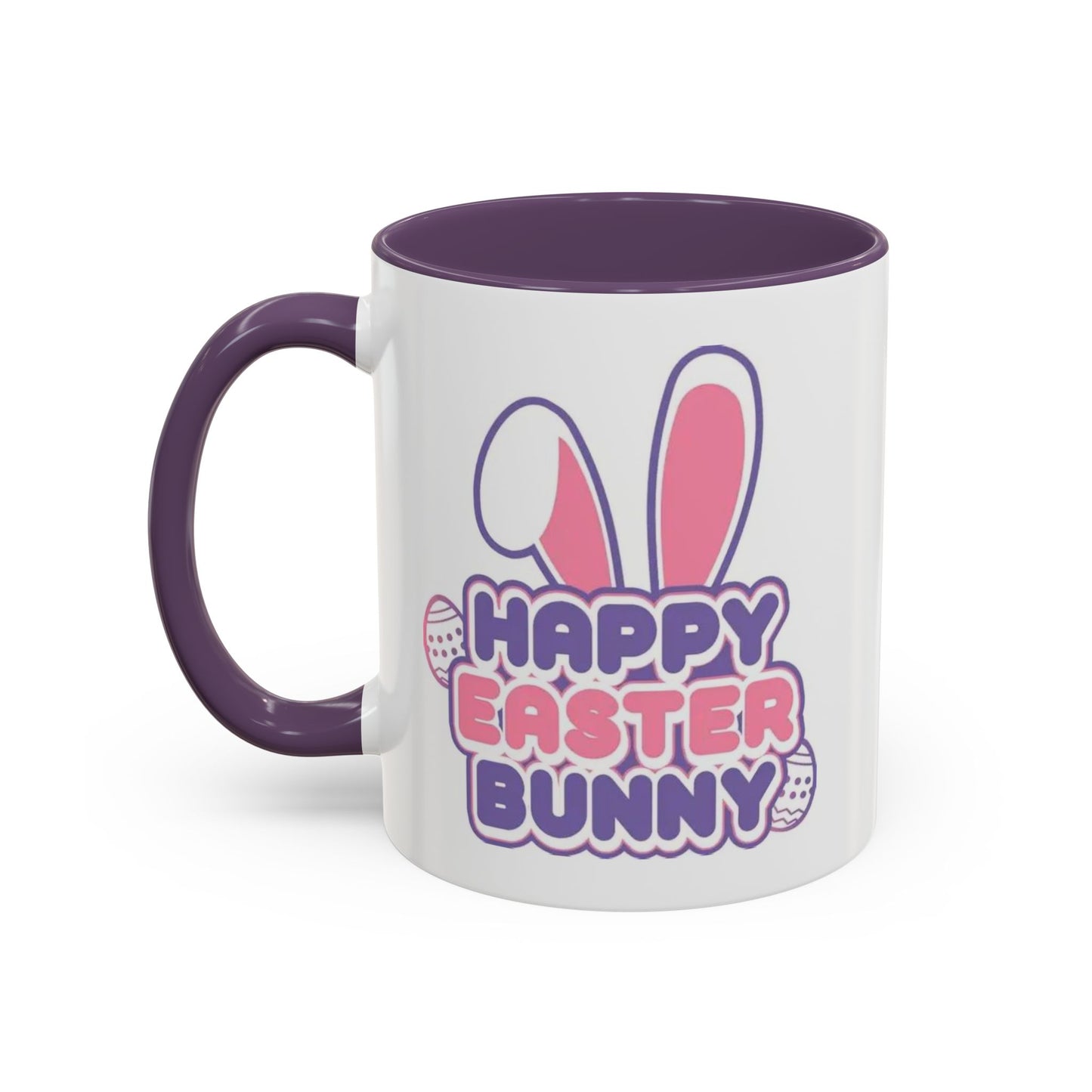 Happy Easter Bunny Accent Coffee Mug — Pink Interior 11/15oz, Cute Holiday Gift