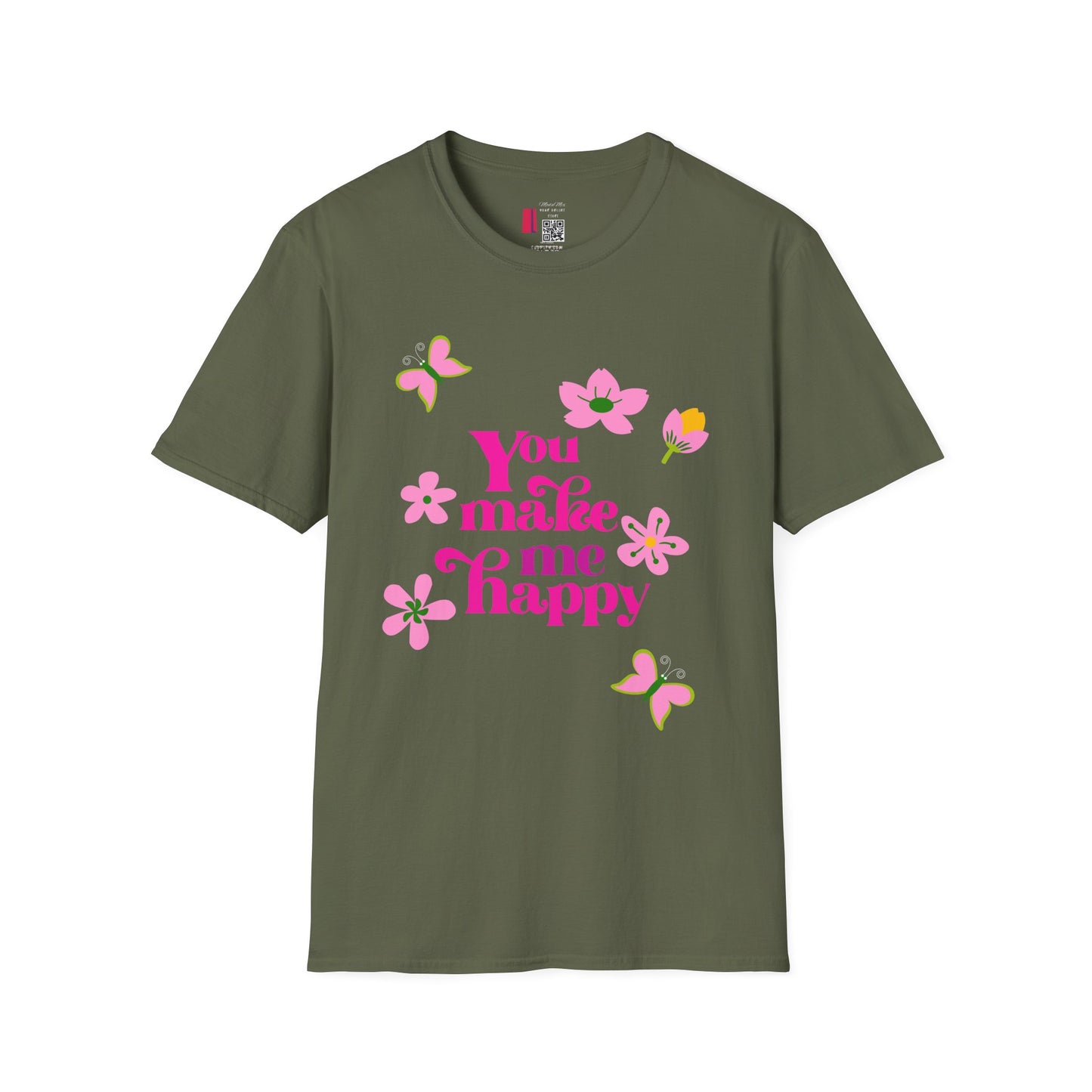 T-Shirt — "You Make Me Happy" Pink Floral Cotton Tee