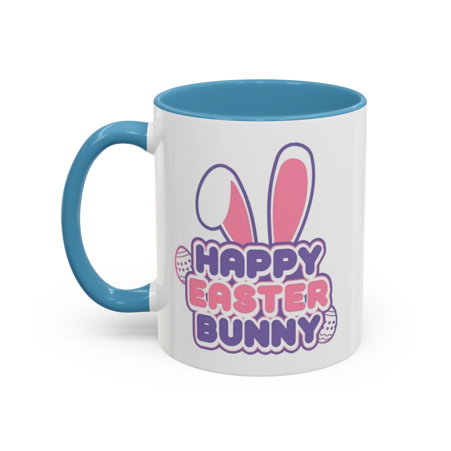 Happy Easter Bunny Accent Coffee Mug — Pink Interior 11/15oz, Cute Holiday Gift