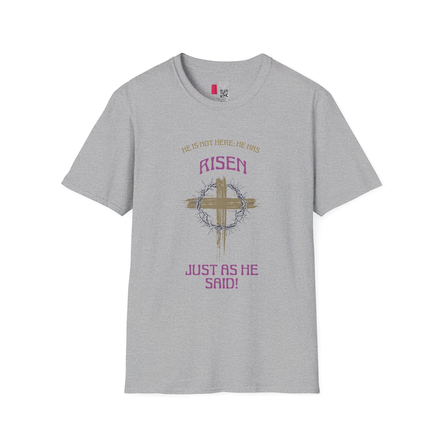 Christian Risen Cross T-Shirt — "He Is Not Here, He’s Risen" Easter Tee