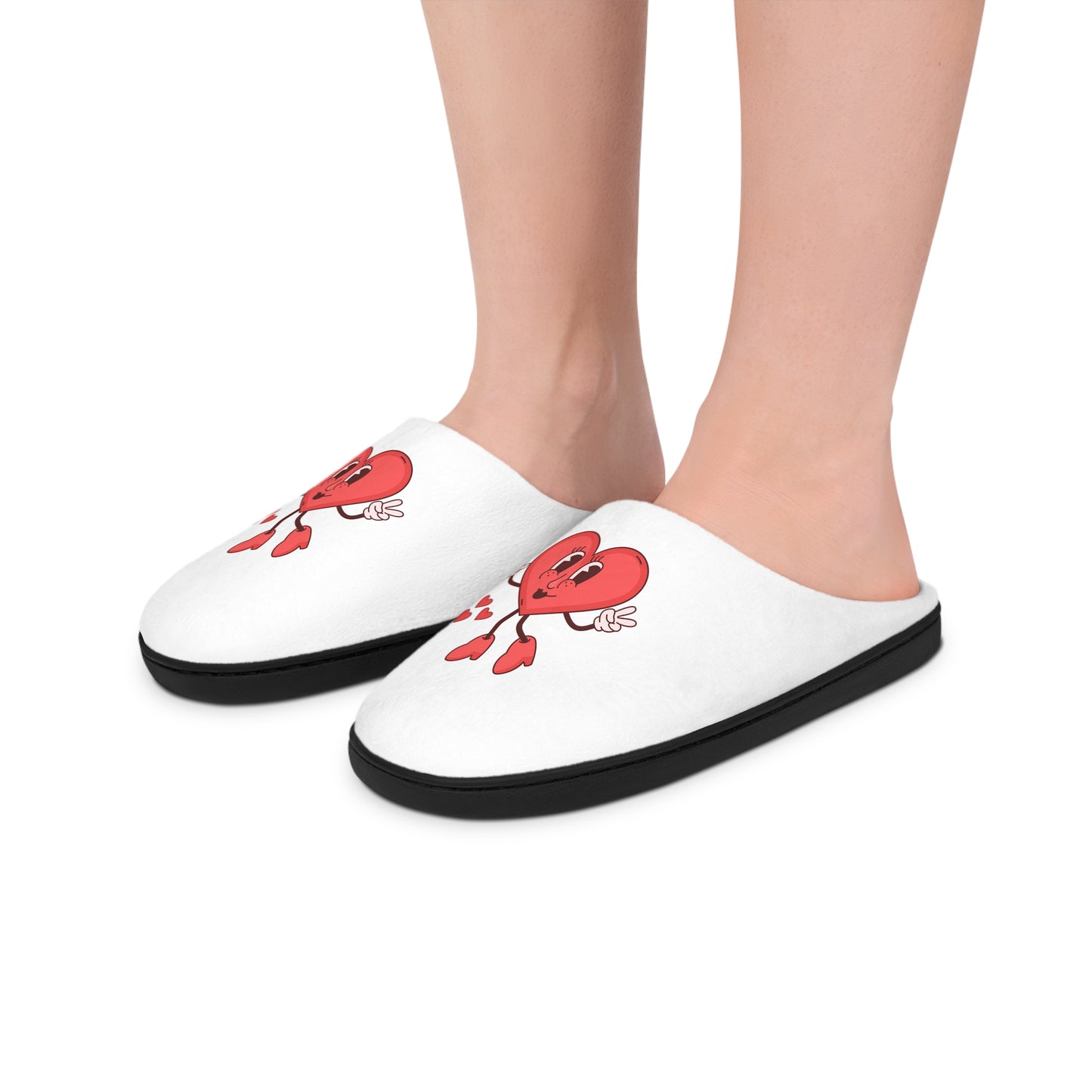 Women's Heart Character Indoor Slippers — Cute Red Heart with Kissing Lips