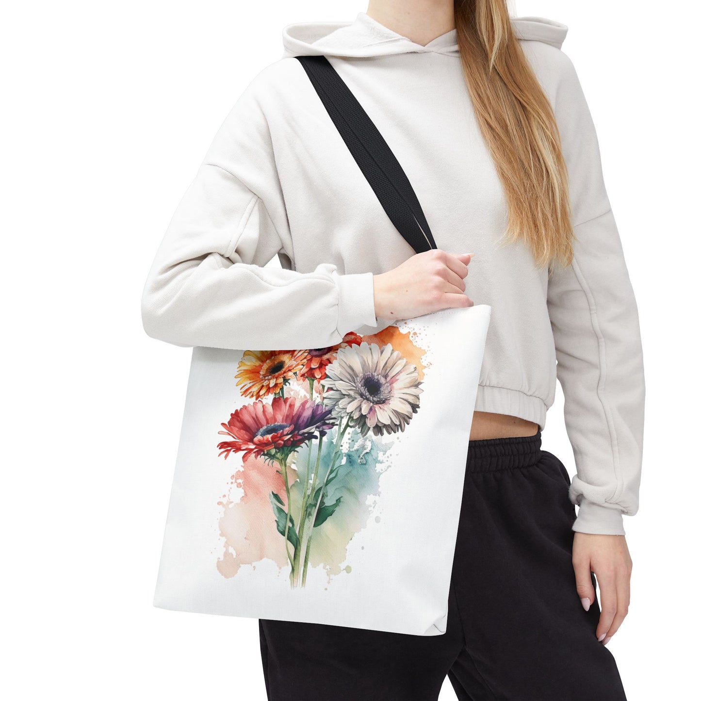 Floral Watercolor Tote Bag — Colorful Gerbera Bouquet All-Over Print
