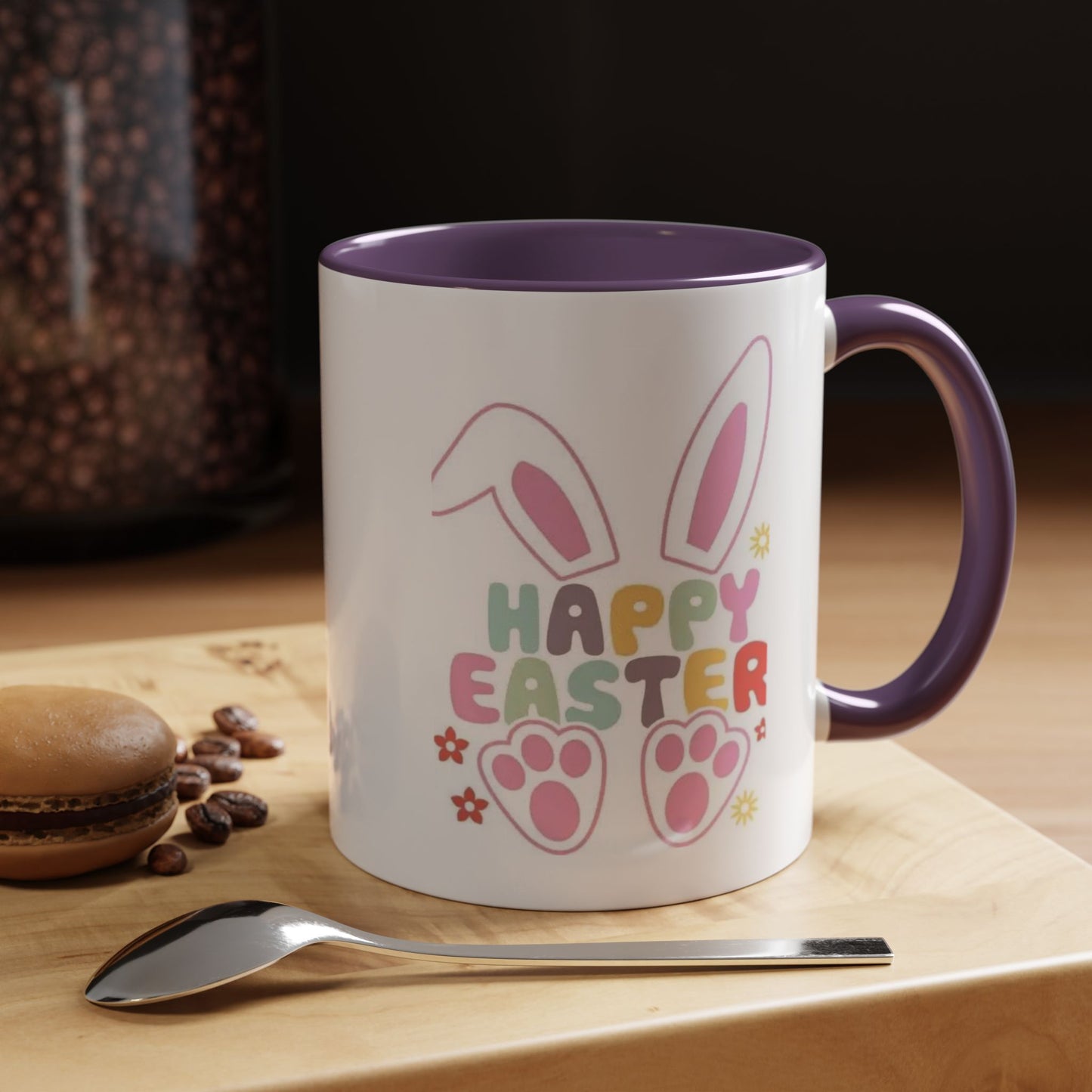 Happy Easter Bunny Accent Coffee Mug — Pink Interior 11/15oz