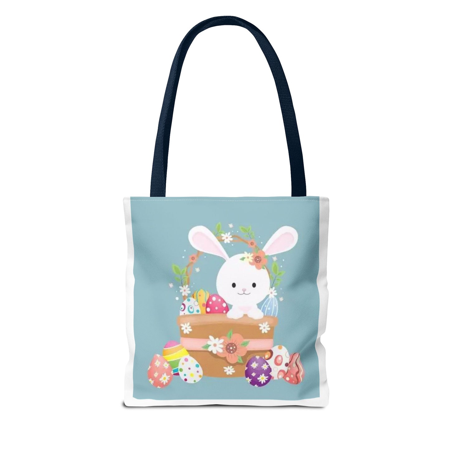 Easter Bunny Tote Bag — Cute Floral Bunny with Painted Eggs All-Over Print