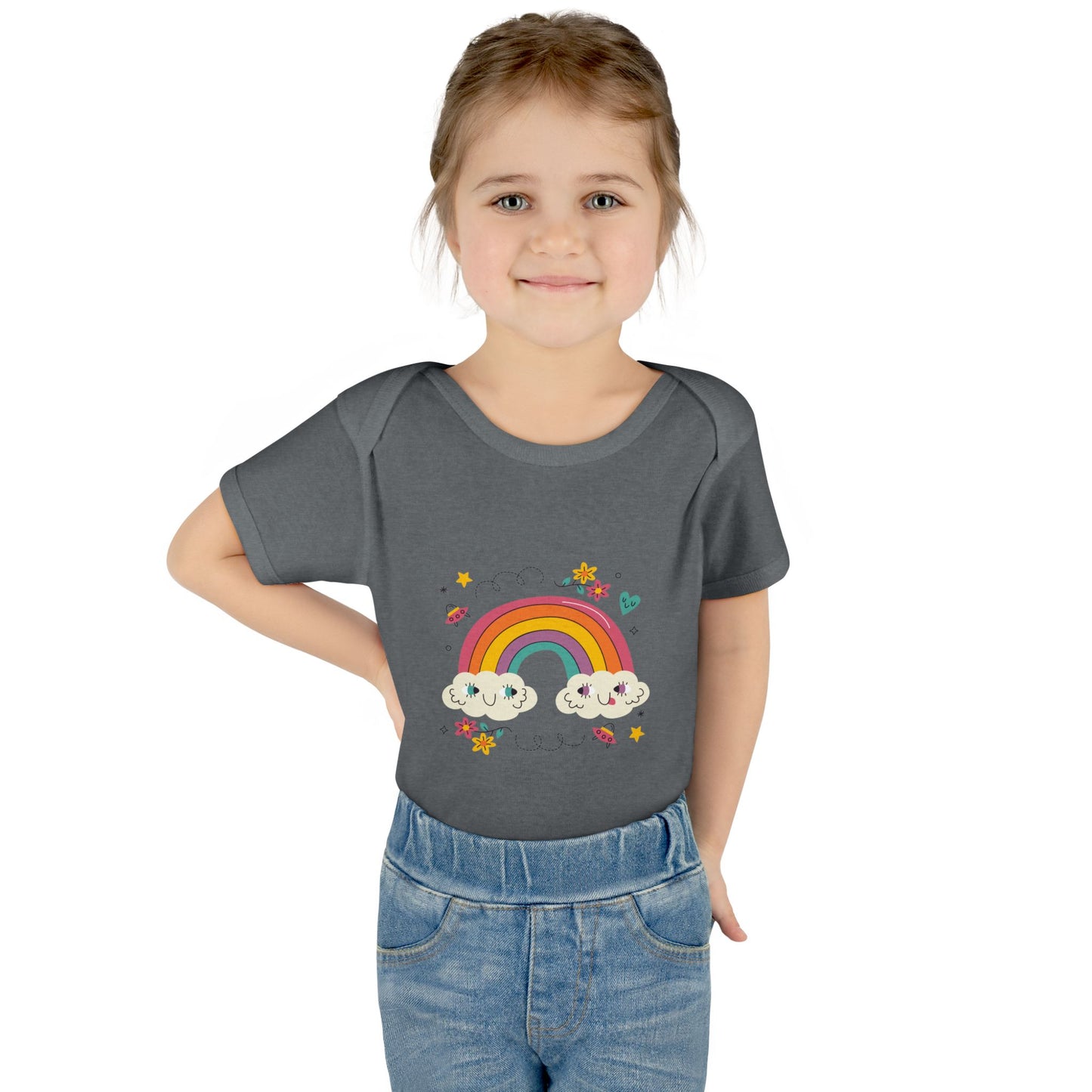 Baby Bodysuit — Cute Rainbow with Smiling Clouds Infant Onesie