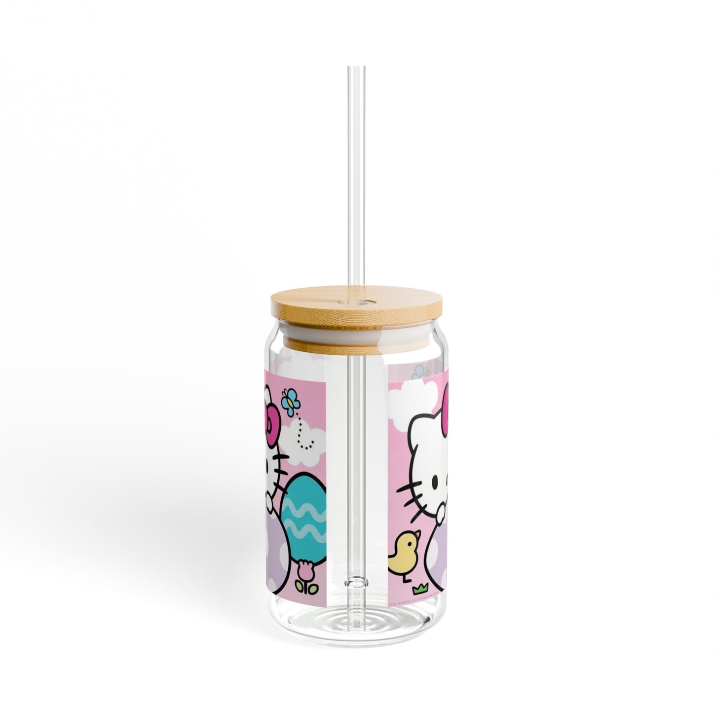 Hello Kitty Easter Sipper Glass 16oz — Cute Bunny & Egg Reusable Straw Tumbler