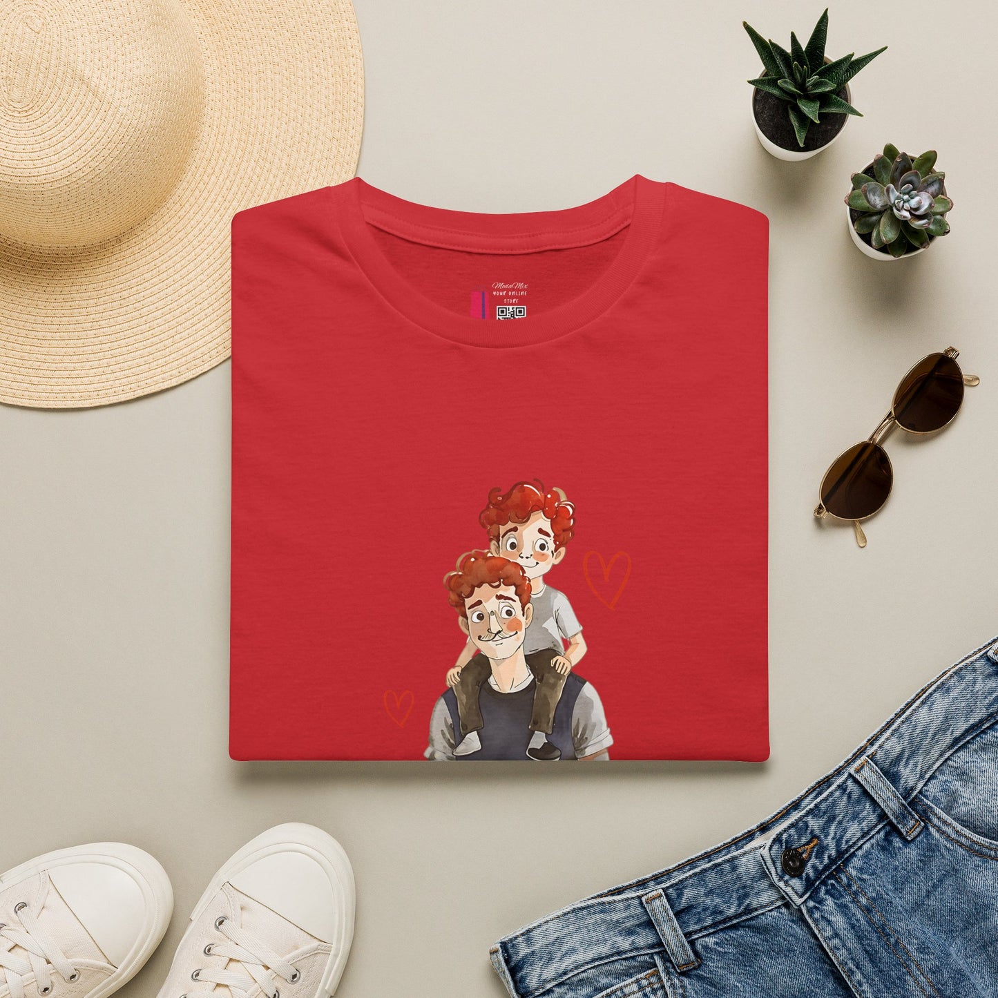 Dad and Son Cartoon Portrait T-Shirt — Cute Father’s Day Gift