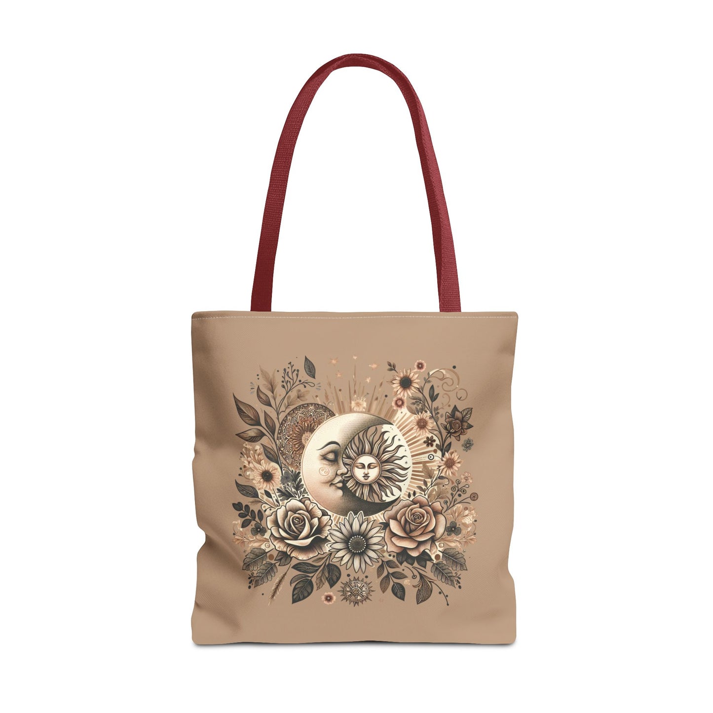 Celestial Sun & Moon Floral Tote Bag — Boho Vintage Astrology Beach Bag