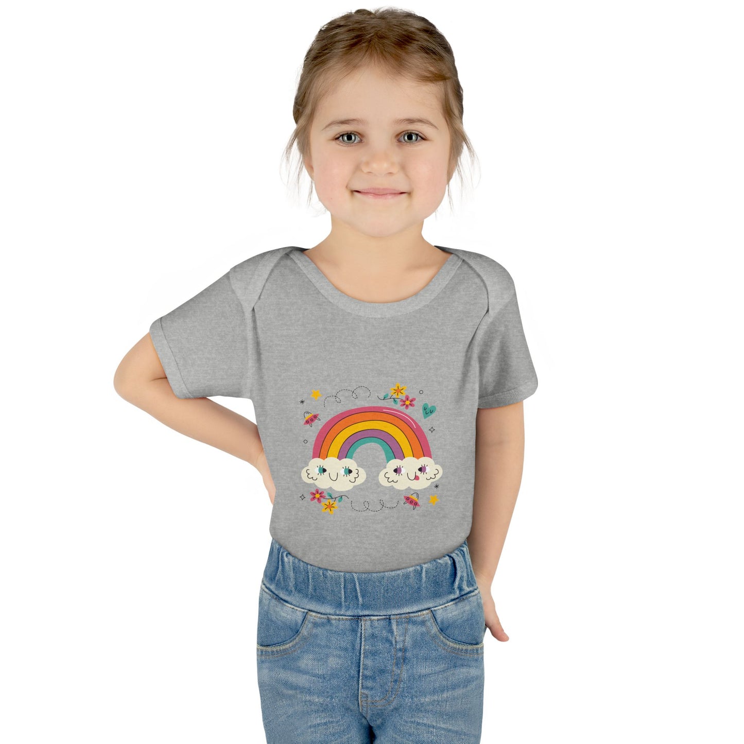 Baby Bodysuit — Cute Rainbow with Smiling Clouds Infant Onesie