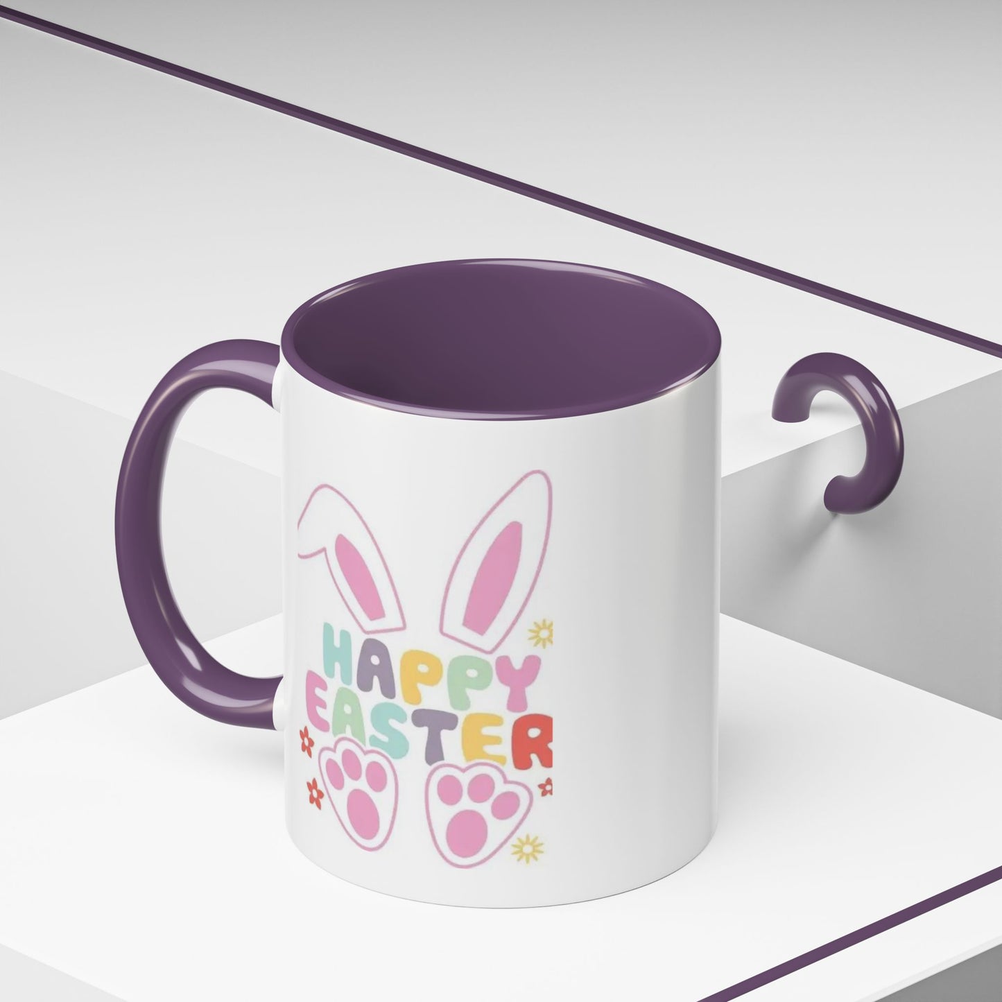 Happy Easter Bunny Accent Coffee Mug — Pink Interior 11/15oz