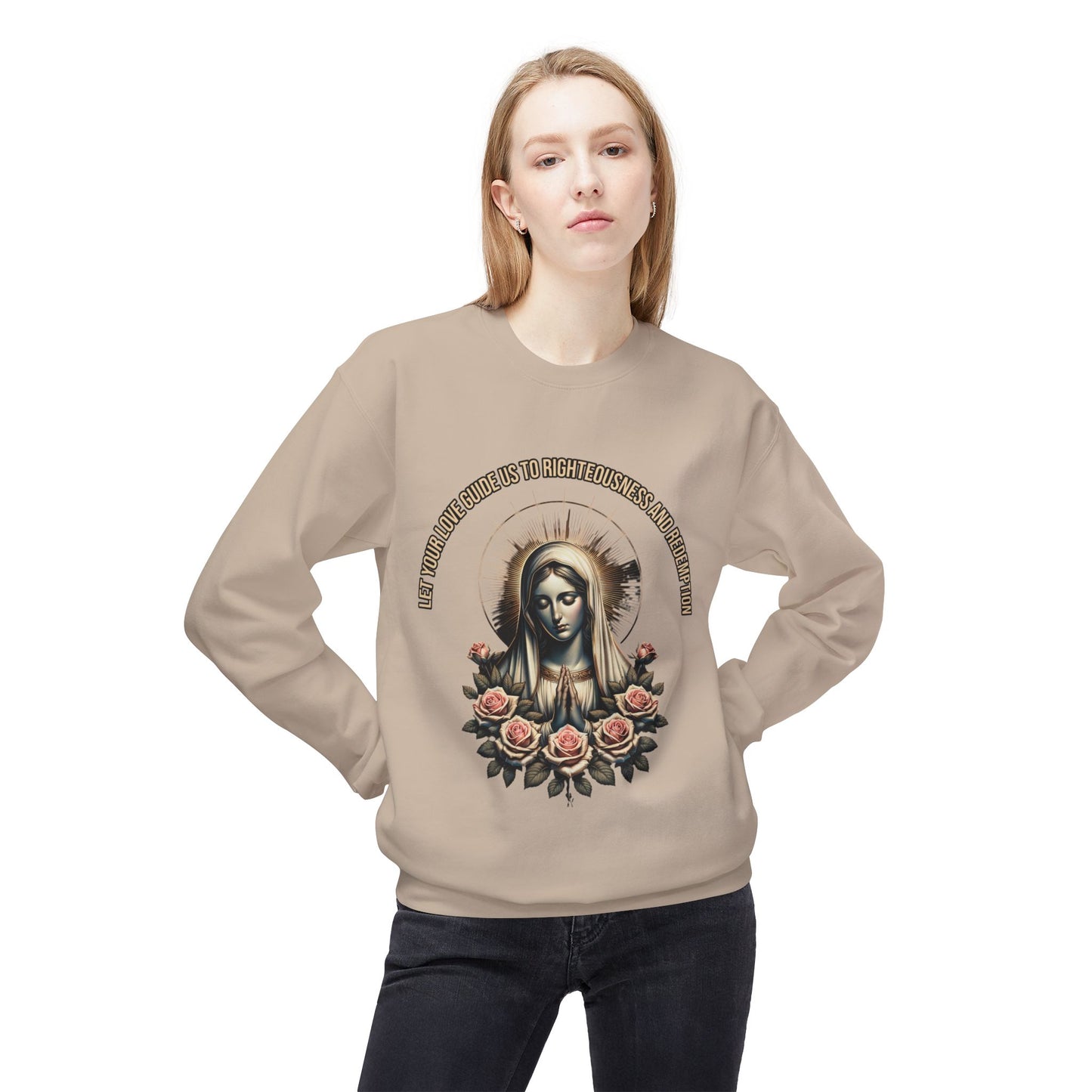 Virgin Mary Floral Sweatshirt — 'She Will Be Comfort For Those Who Mourn' Religious Crewneck