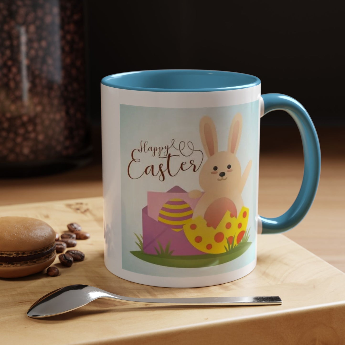 Easter Bunny Accent Coffee Mug – "Happy Easter" Spring Bunny & Egg Design (11/15oz)