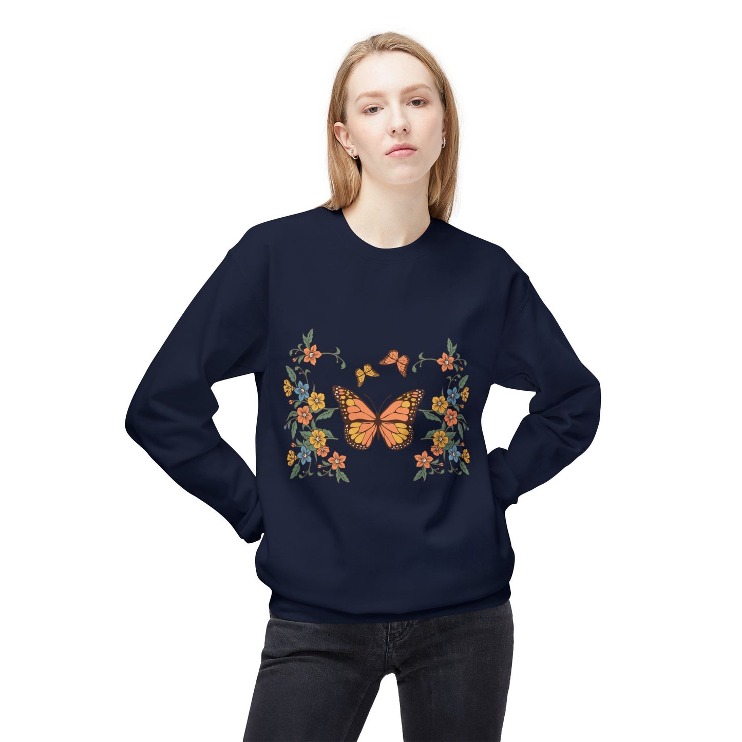 Butterfly Floral Crewneck Sweatshirt — Monarch Garden Graphic