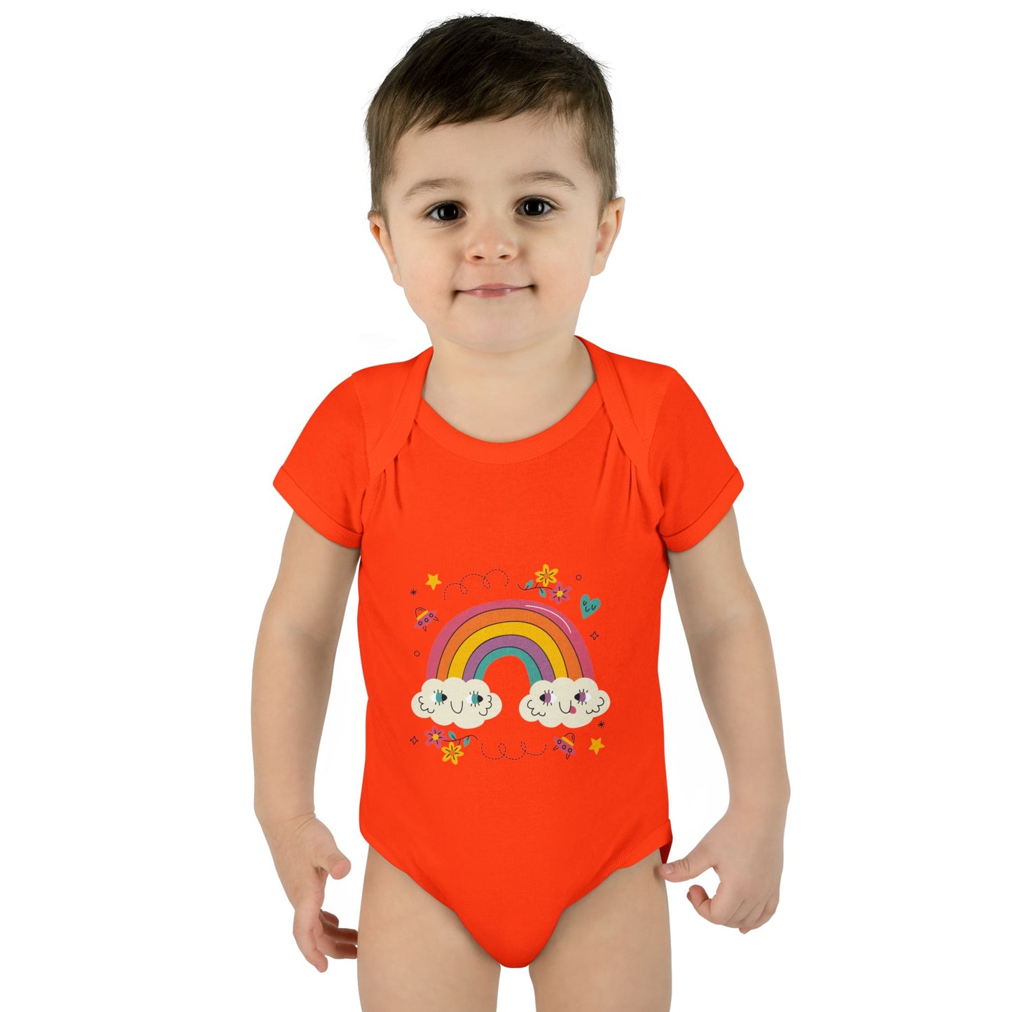 Baby Bodysuit — Cute Rainbow with Smiling Clouds Infant Onesie