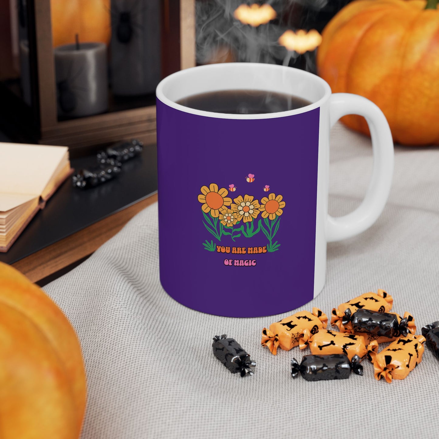 Purple Floral Ceramic Mug — Colorful Sunflower Bouquet Coffee Cup (11oz & 15oz)