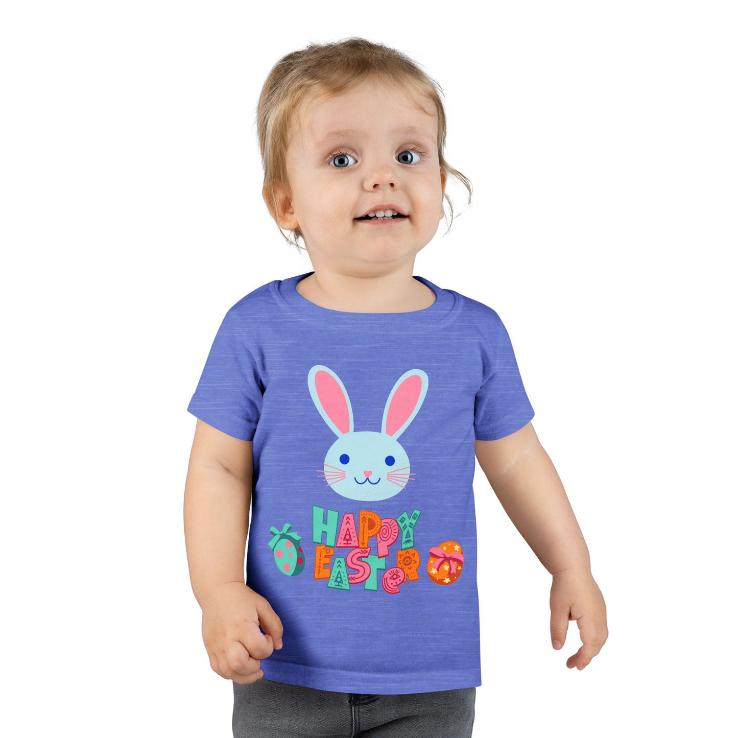 Easter Bunny Toddler T-Shirt - "Happy Easter" Colorful Egg Design