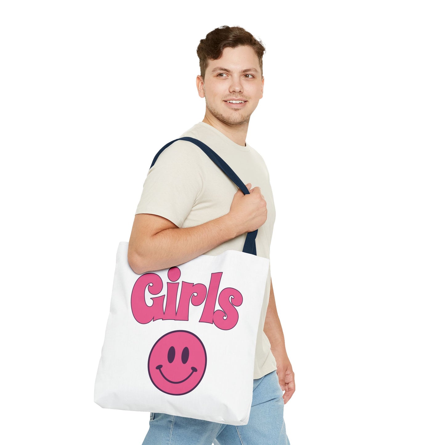 Girls Pink Smile Tote Bag — Cute Retro Smiley Shopper