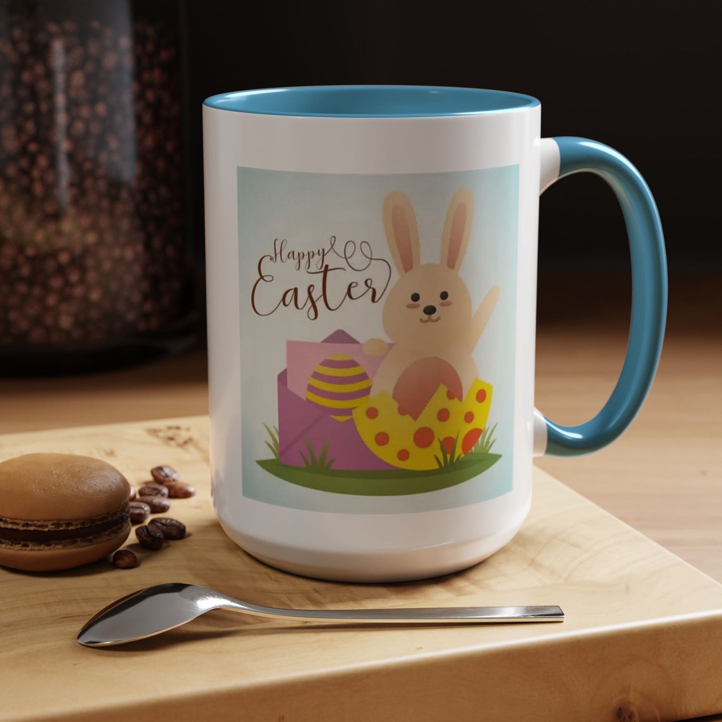 Easter Bunny Accent Coffee Mug – "Happy Easter" Spring Bunny & Egg Design (11/15oz)