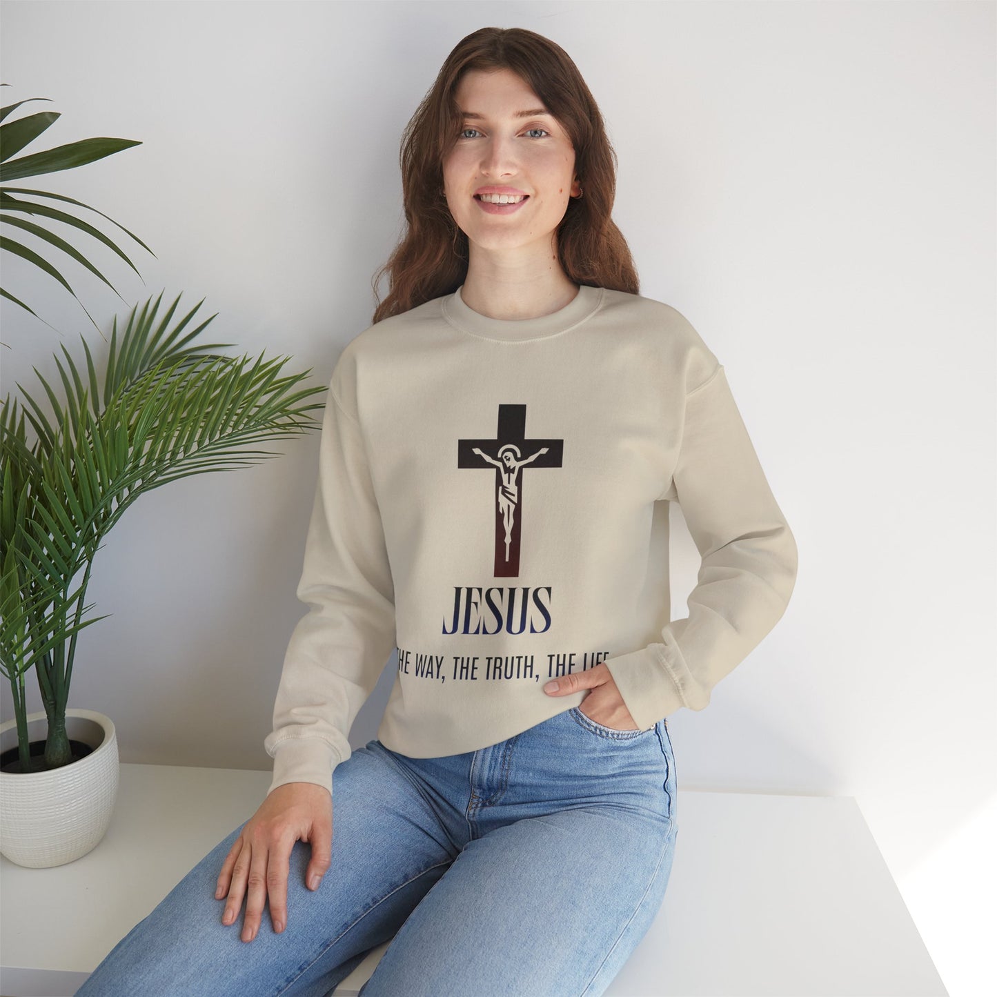Jesus Cross Crewneck Sweatshirt — "The Way, The Truth, The Life" Christian Pullover