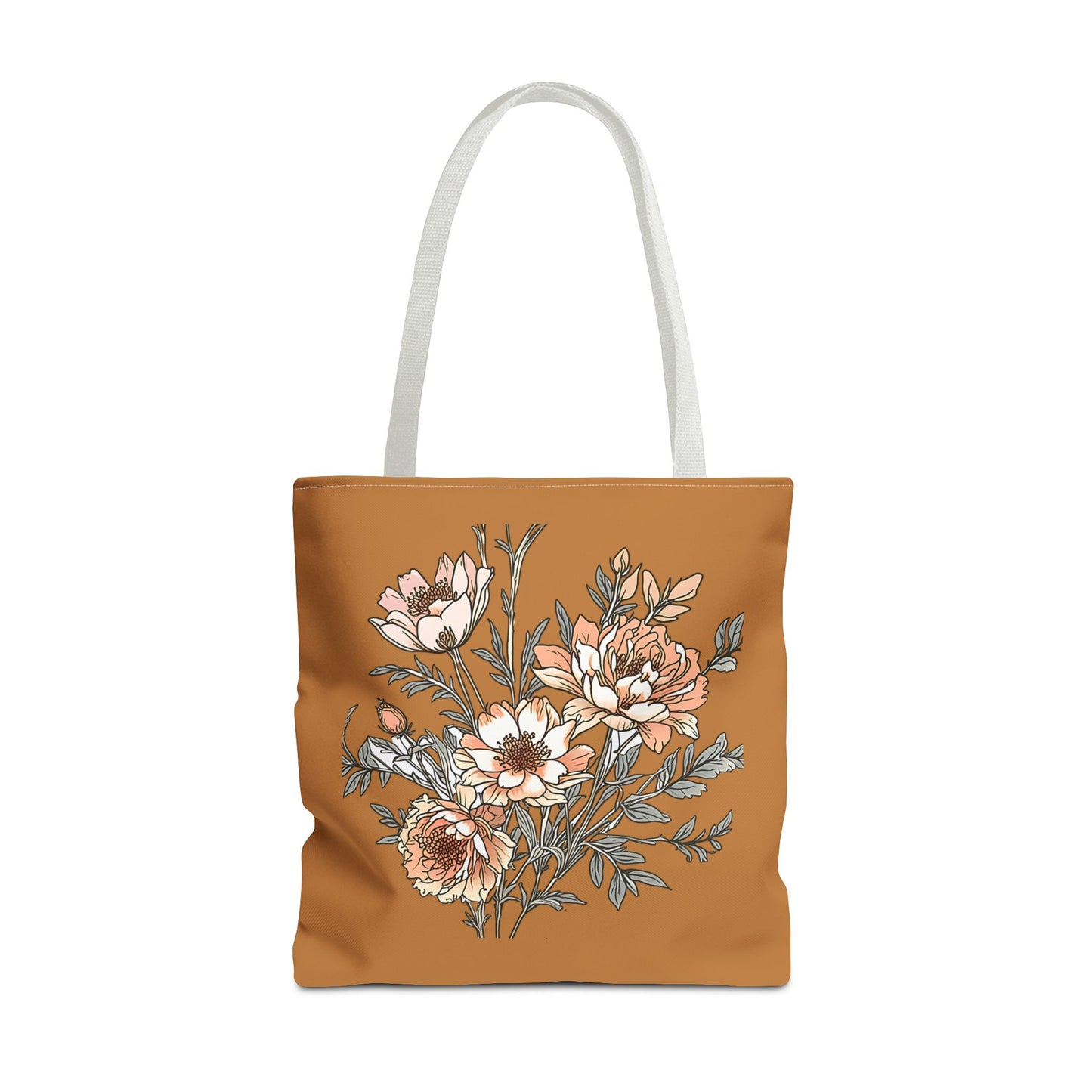 Floral Bouquet Tote Bag — Vintage Rust Floral Canvas Tote
