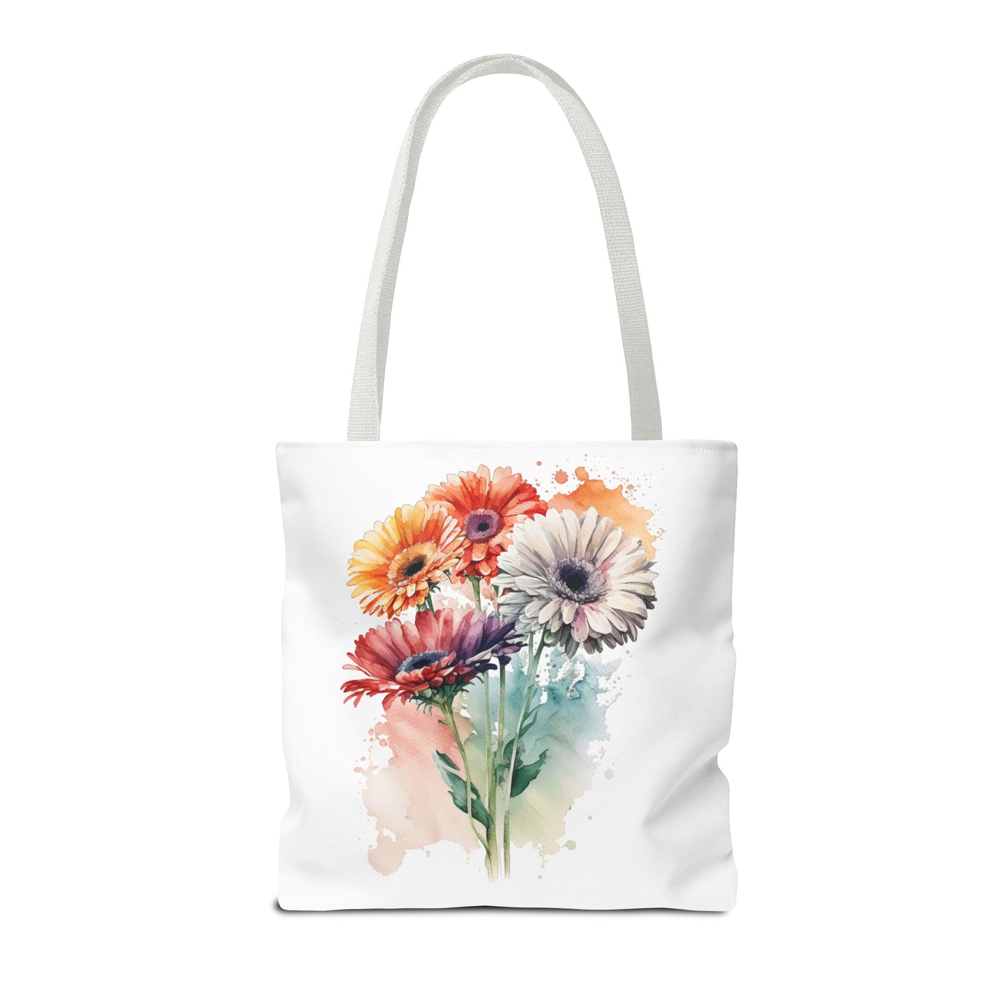 Floral Watercolor Tote Bag — Colorful Gerbera Bouquet All-Over Print