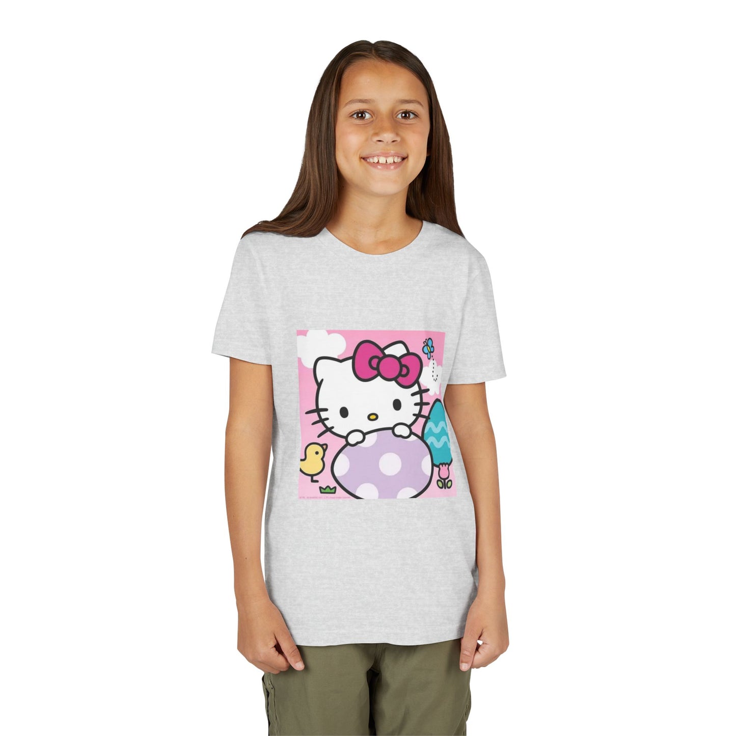 Hello Kitty Easter Youth Tee — Cute Bunny & Eggs Spring Shirt