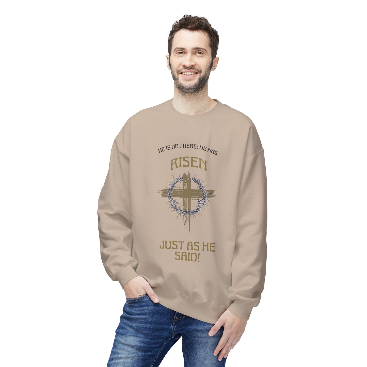 Risen Cross Crewneck Sweatshirt — "He Is Risen Just As He Said" Christian Easter Pullover